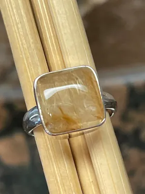 Genuine Golden Rutilated Quartz 925 Solid Sterling Silver Ring Size 7.25