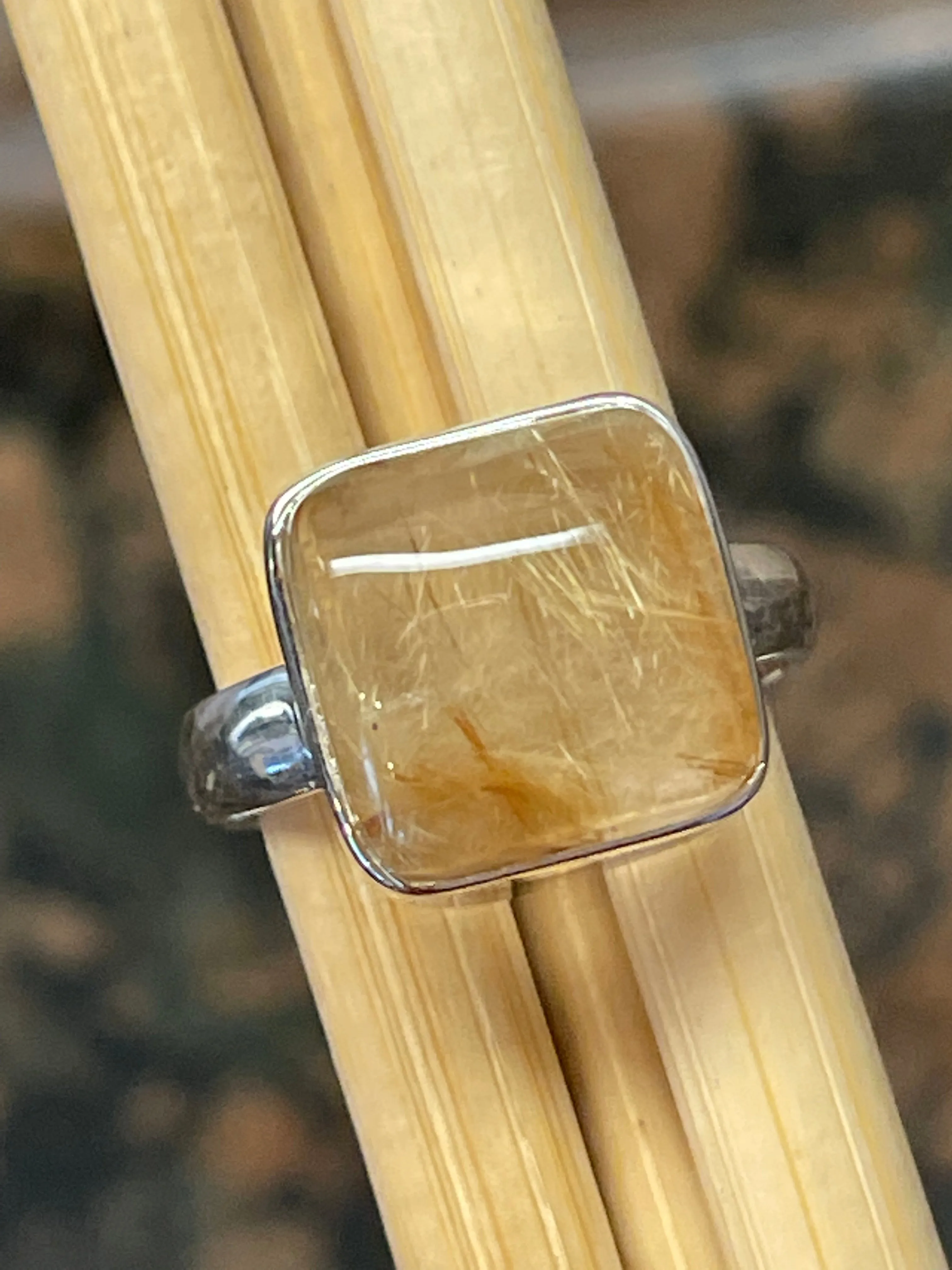 Genuine Golden Rutilated Quartz 925 Solid Sterling Silver Ring Size 7.25