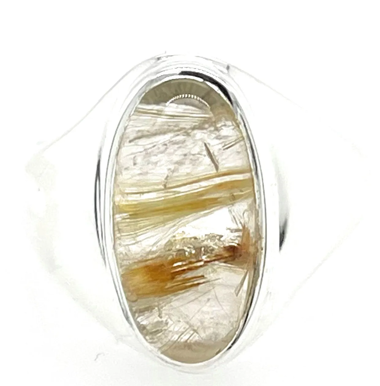 Genuine Golden Rutilated Quartz 925 Solid Sterling Silver Unisex Ring Size 8.75