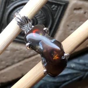 Genuine Mexican Fire Agate 925 Solid Sterling Silver Unisex Pendant 30mm