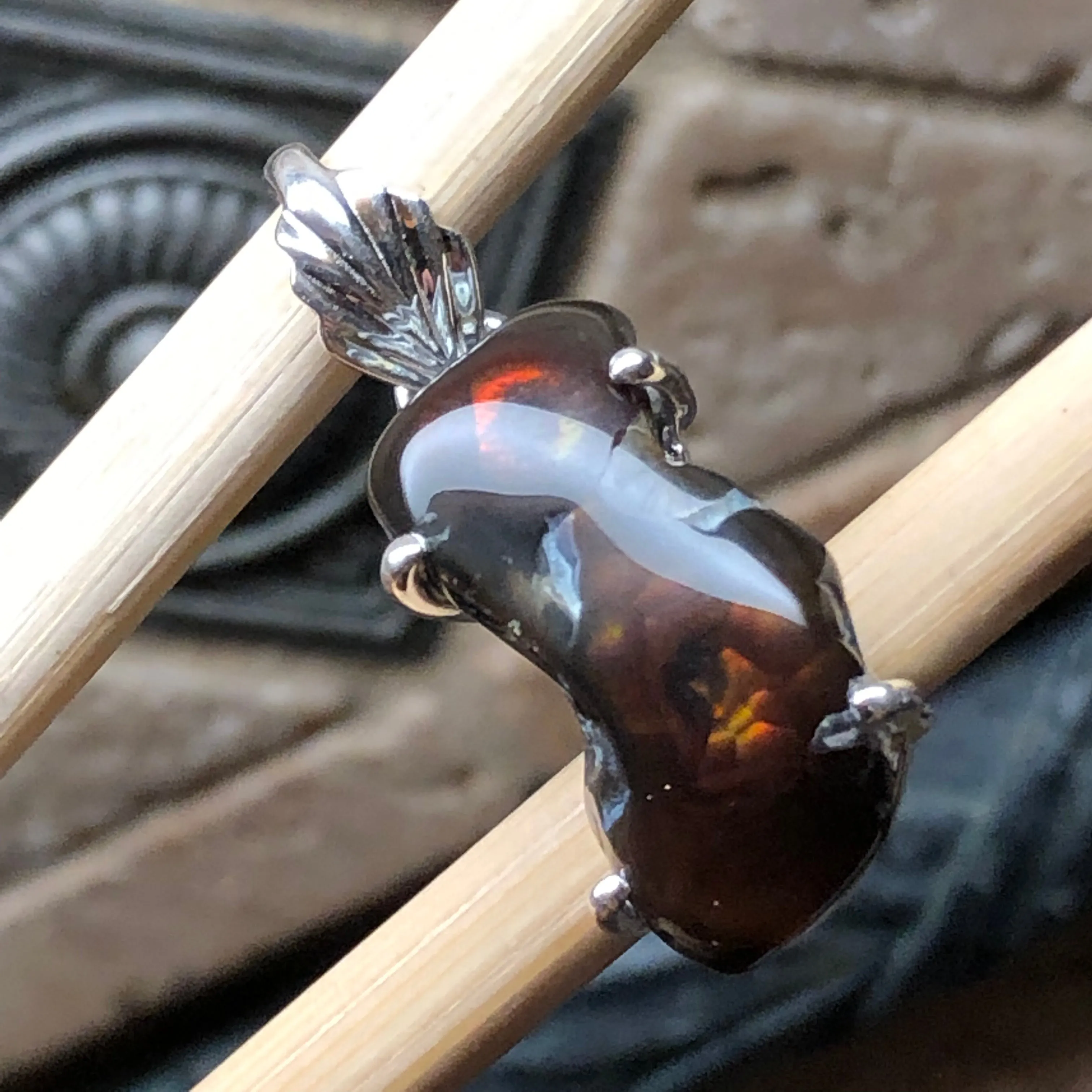Genuine Mexican Fire Agate 925 Solid Sterling Silver Unisex Pendant 30mm
