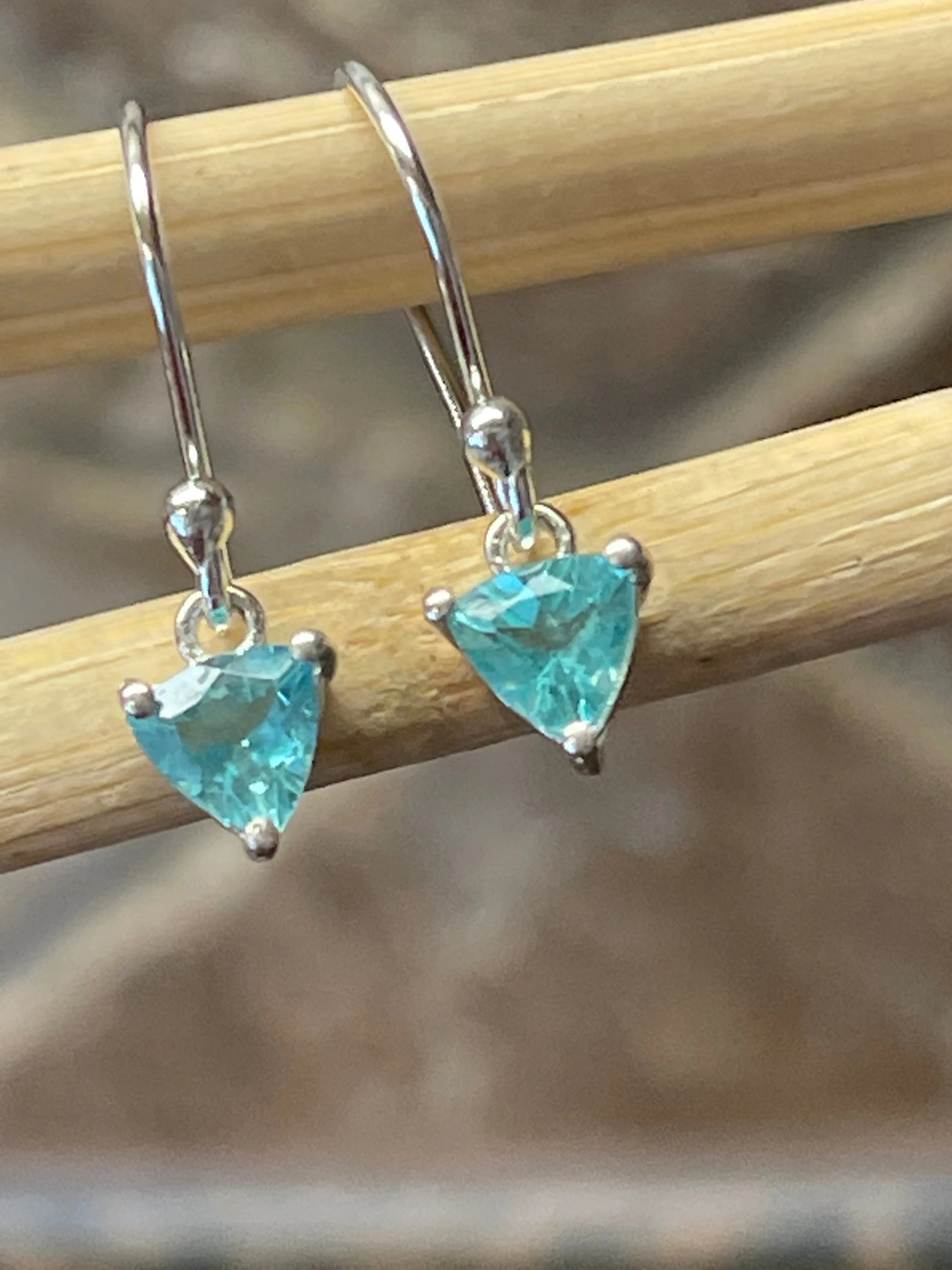 Genuine Neon Blue Apatite 925 Solid Sterling Silver Earrings 20mm