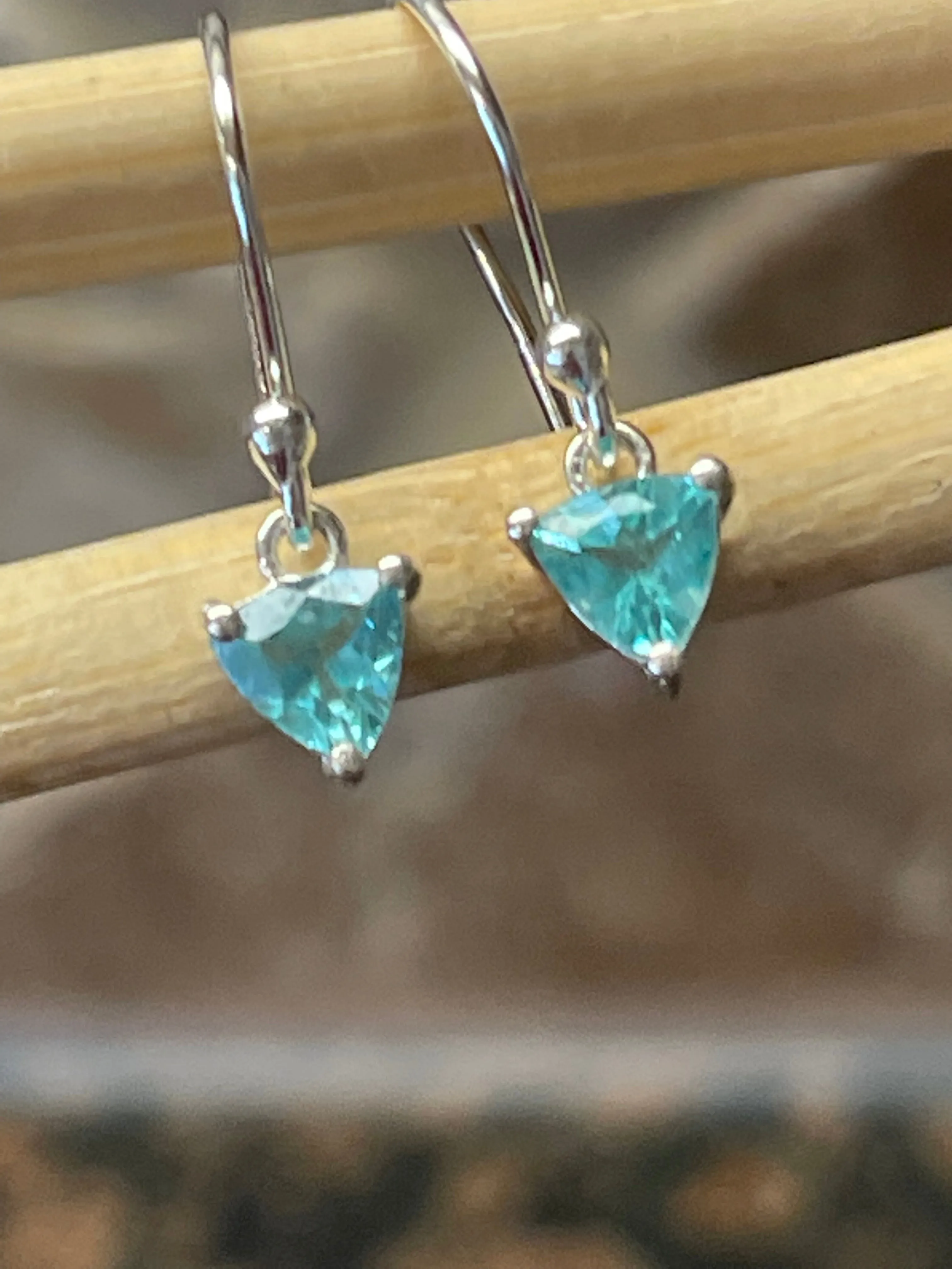 Genuine Neon Blue Apatite 925 Solid Sterling Silver Earrings 20mm