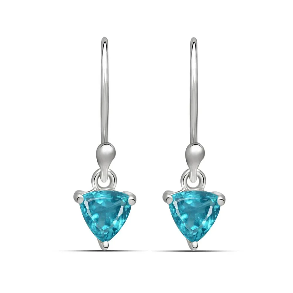 Genuine Neon Blue Apatite 925 Solid Sterling Silver Earrings 20mm