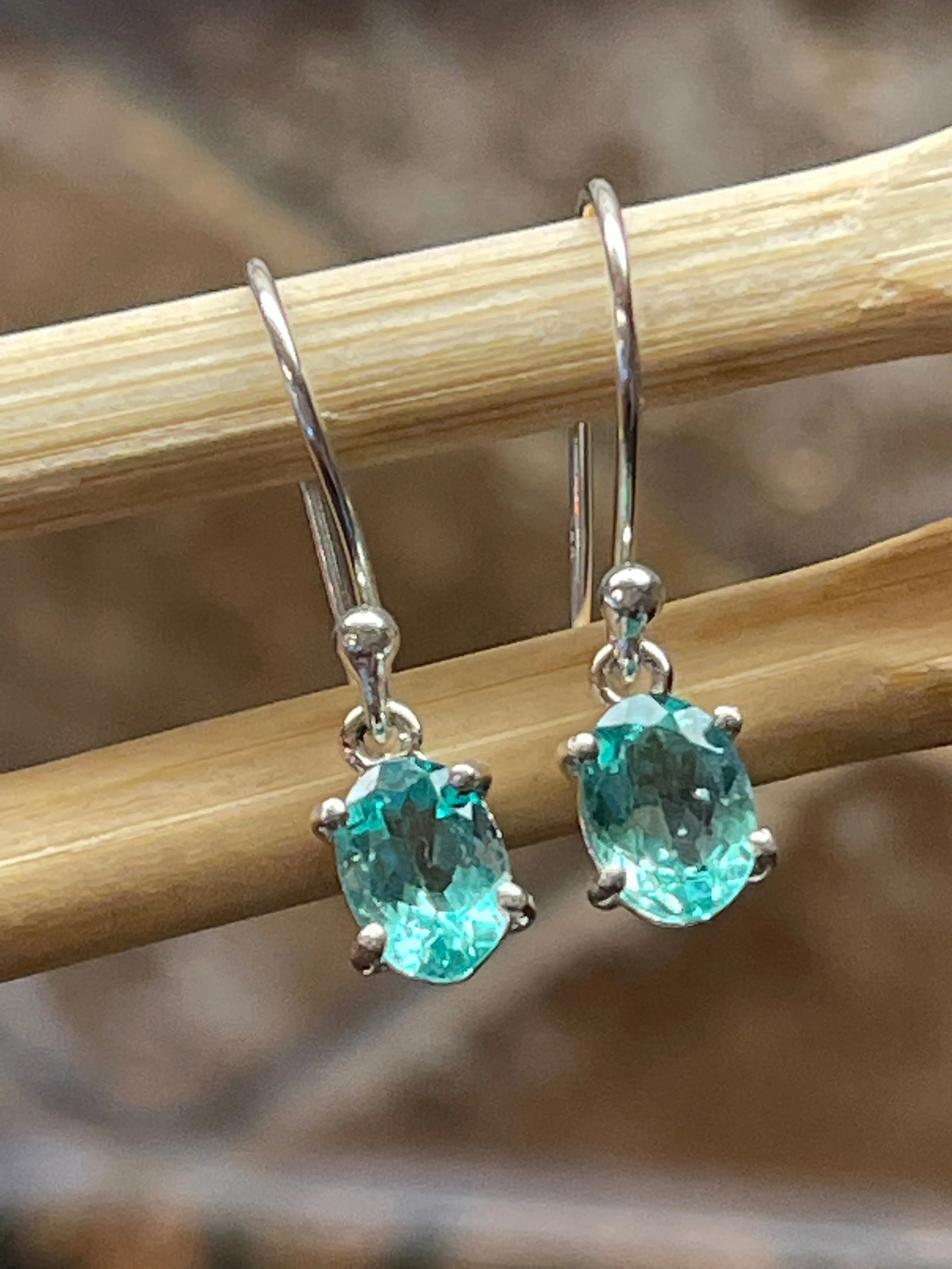 Genuine Neon Blue Apatite 925 Solid Sterling Silver Earrings 20mm