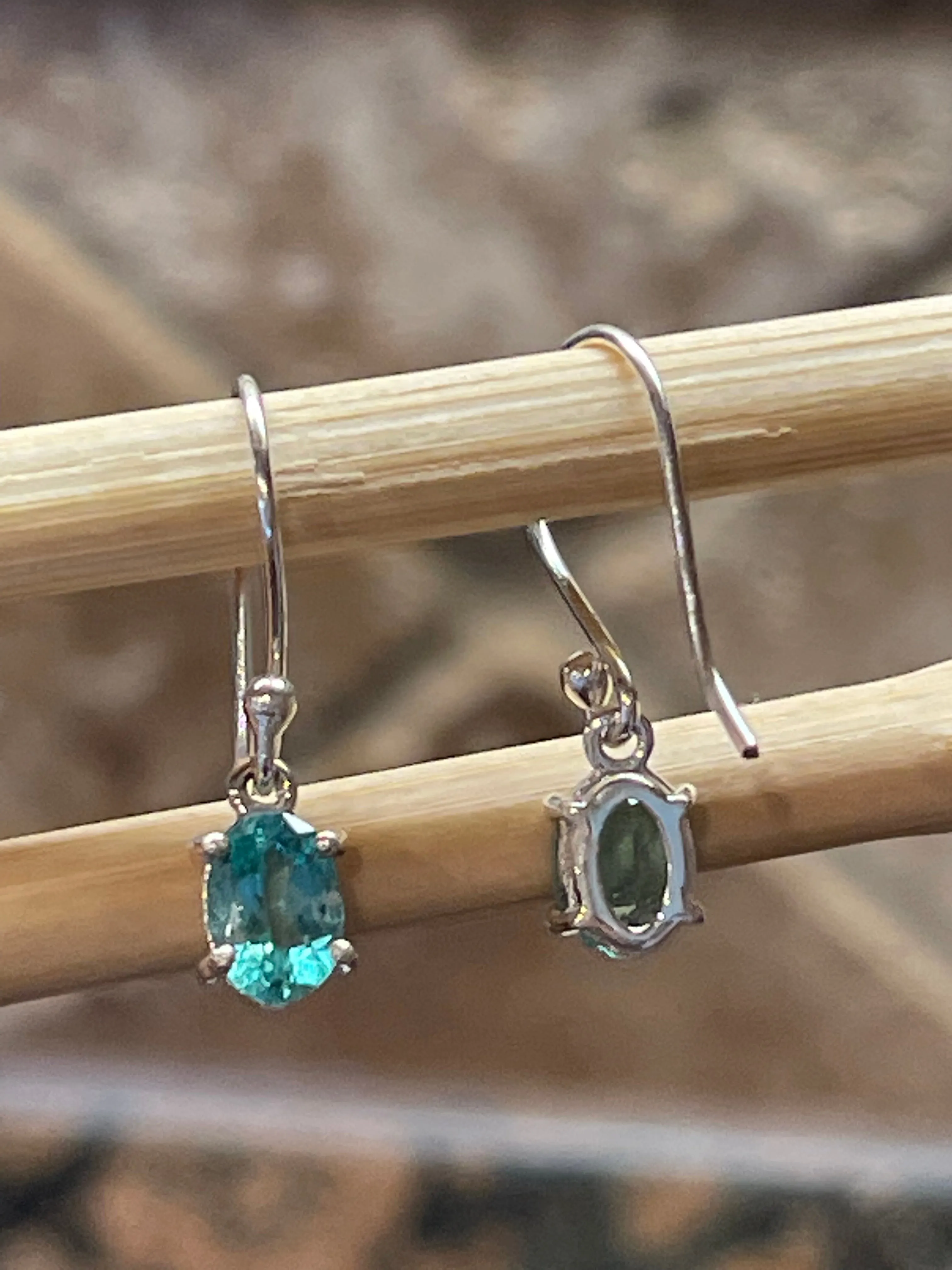 Genuine Neon Blue Apatite 925 Solid Sterling Silver Earrings 20mm