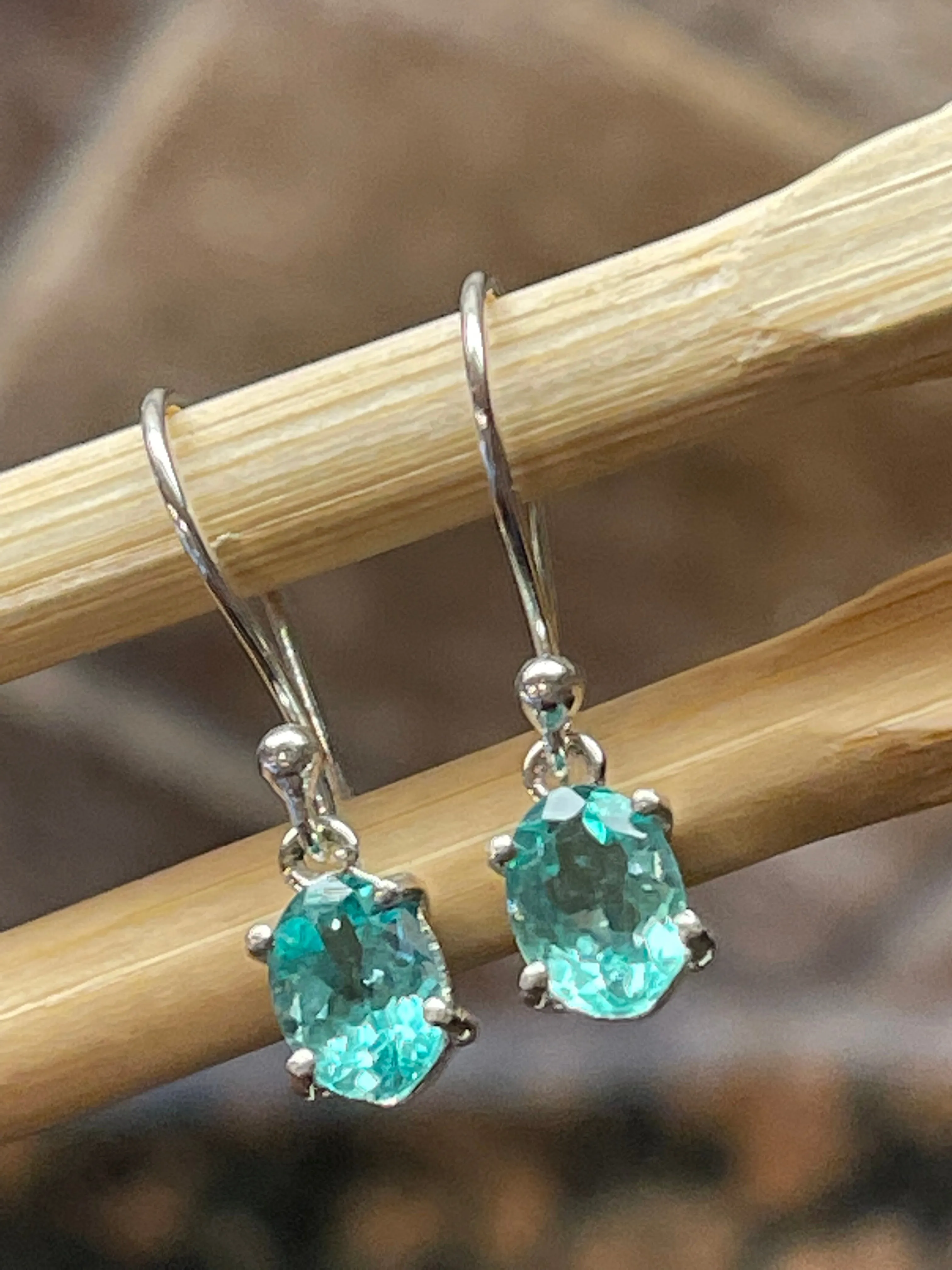 Genuine Neon Blue Apatite 925 Solid Sterling Silver Earrings 20mm