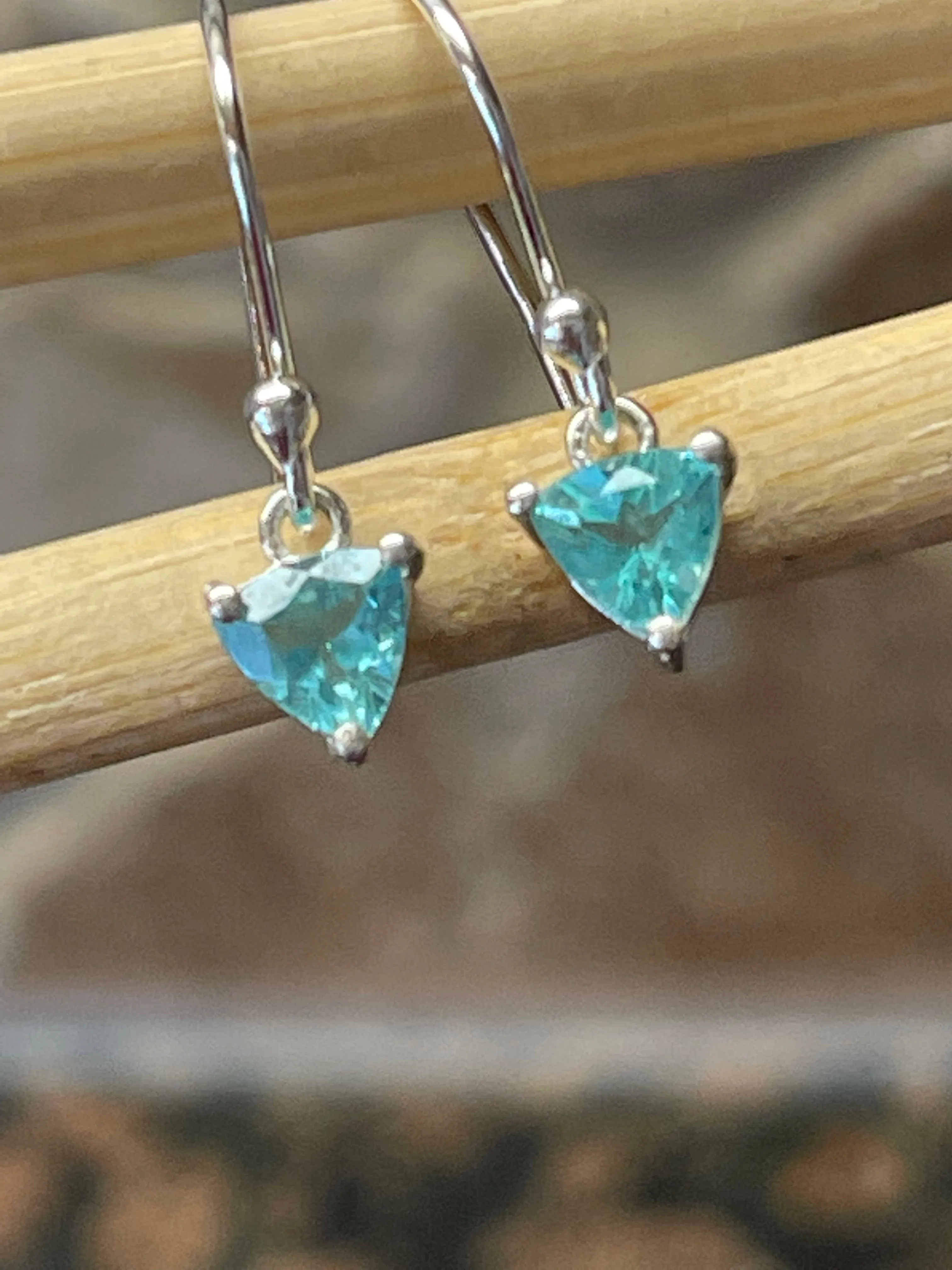 Genuine Neon Blue Apatite 925 Solid Sterling Silver Earrings 20mm
