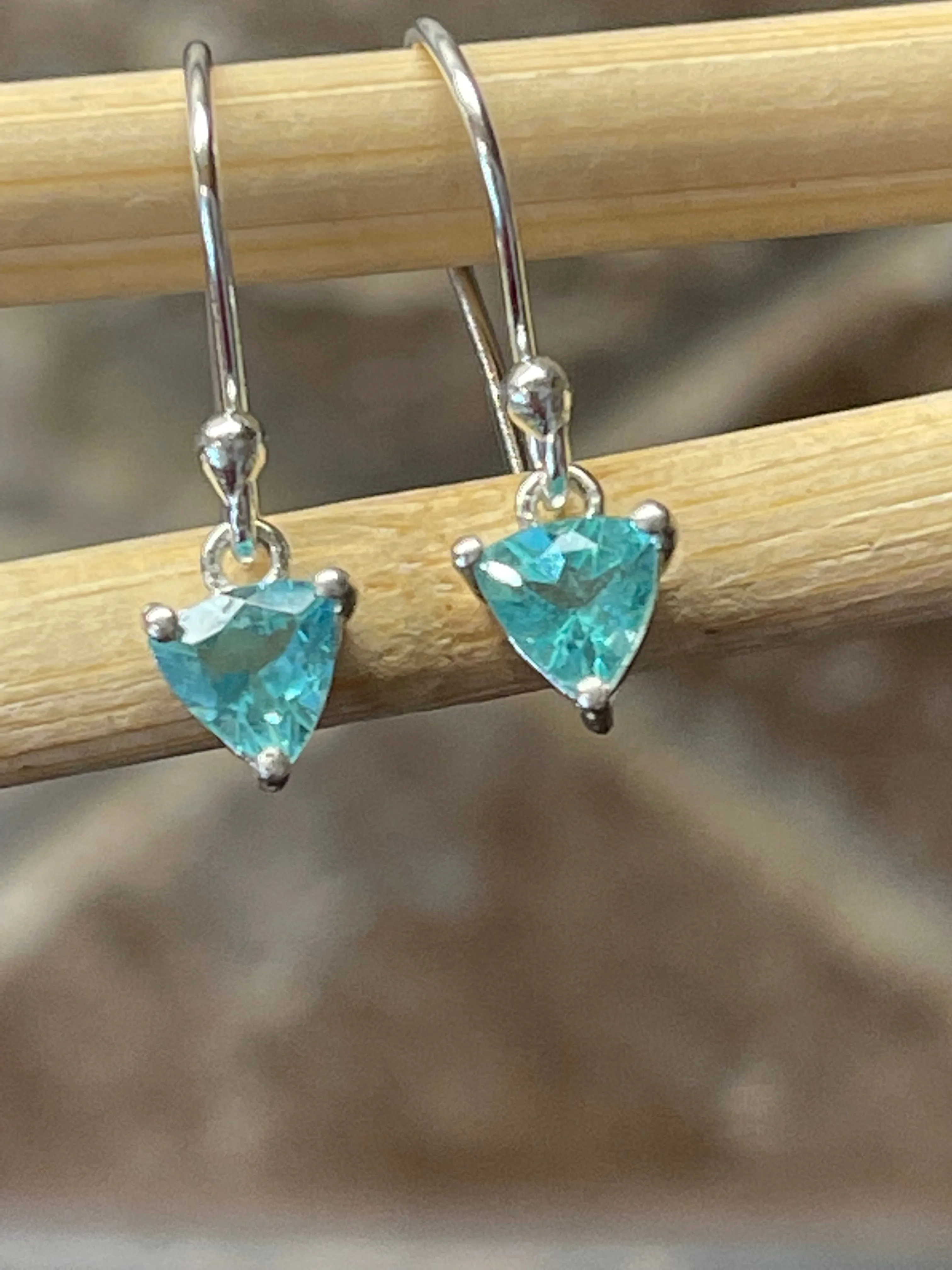 Genuine Neon Blue Apatite 925 Solid Sterling Silver Earrings 20mm