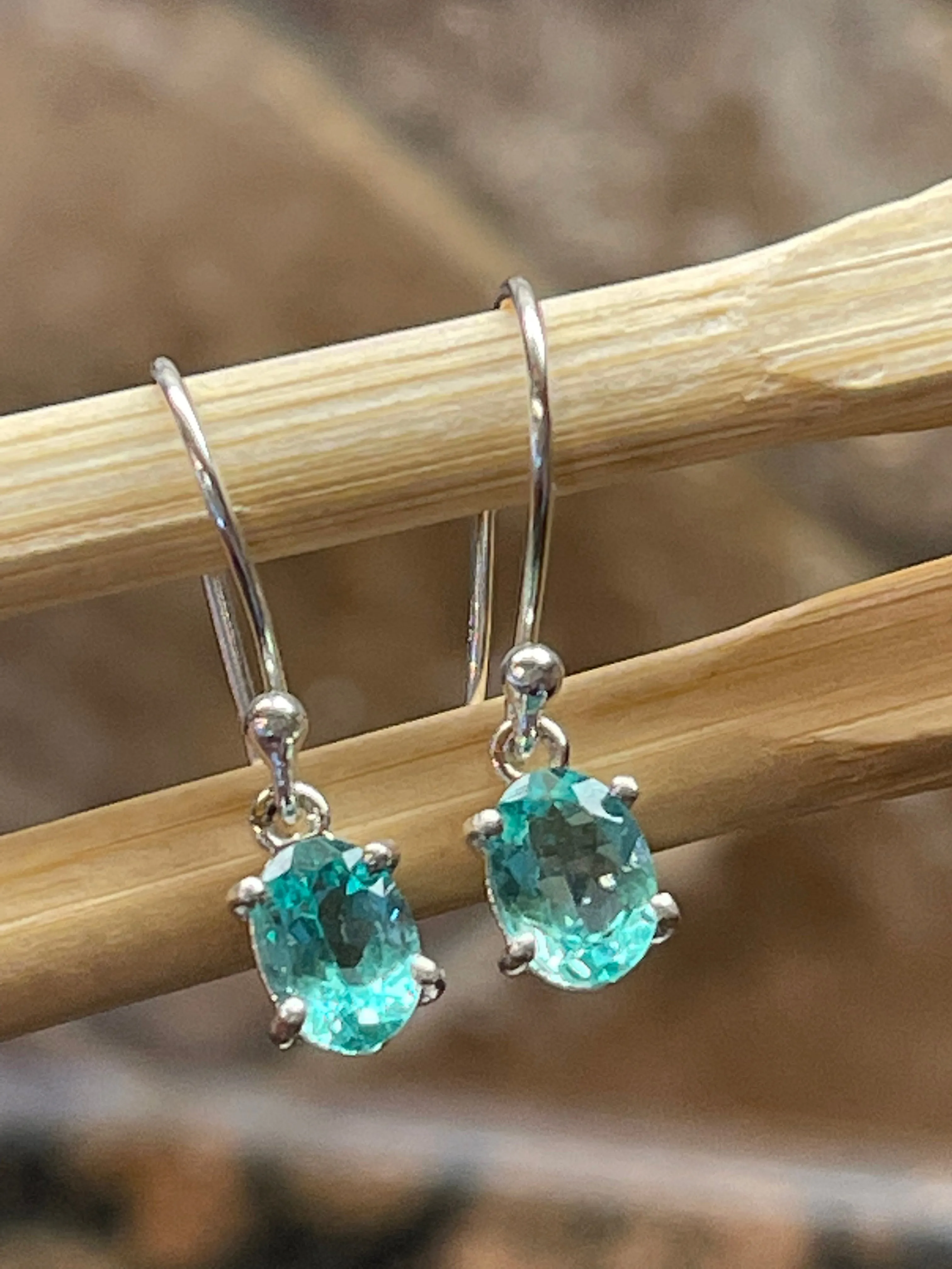 Genuine Neon Blue Apatite 925 Solid Sterling Silver Earrings 20mm