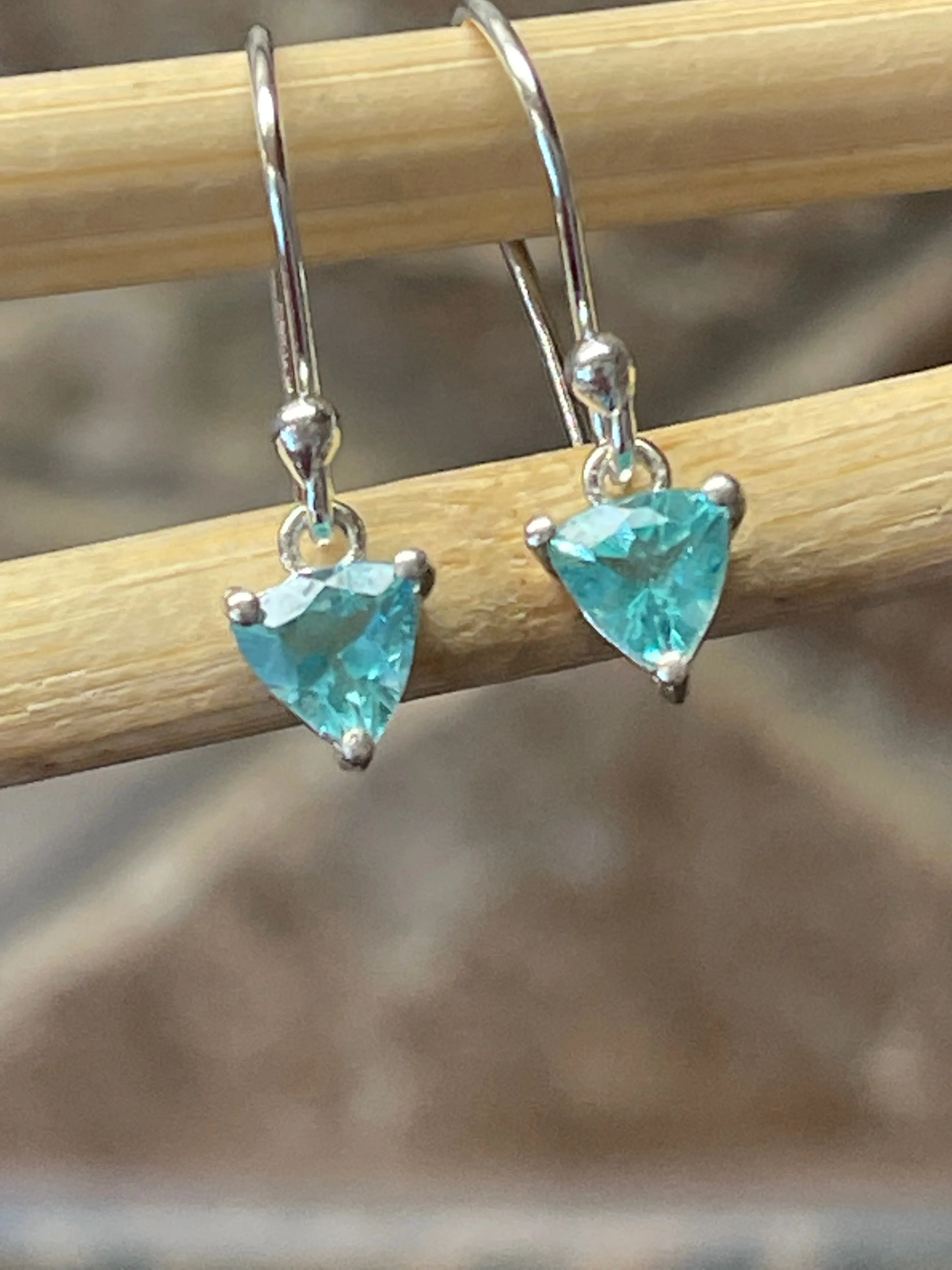 Genuine Neon Blue Apatite 925 Solid Sterling Silver Earrings 20mm