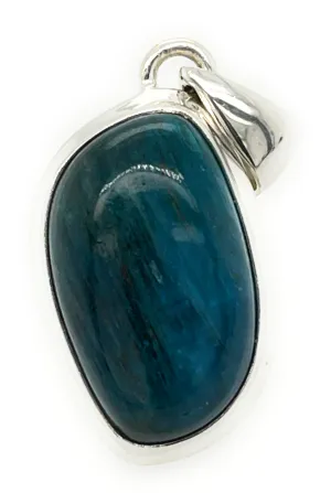 Genuine Neon Blue Apatite 925 Solid Sterling Silver Pendant 30mm