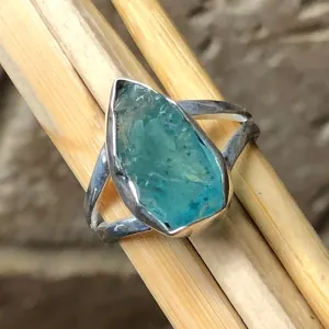 Genuine Neon Blue Apatite 925 Solid Sterling Silver Ring Size 9