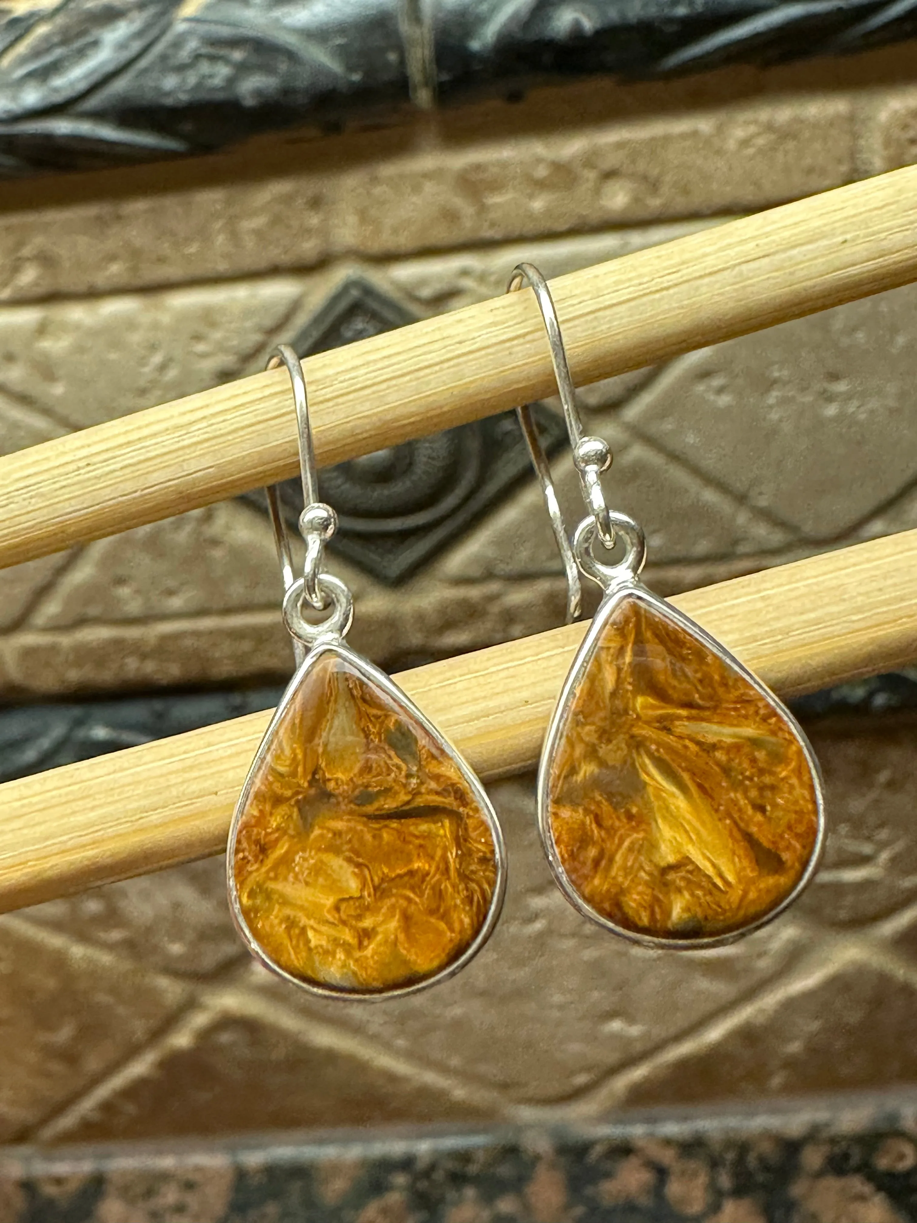 Genuine Pietersite 925 Solid Sterling Silver Earrings 30mm
