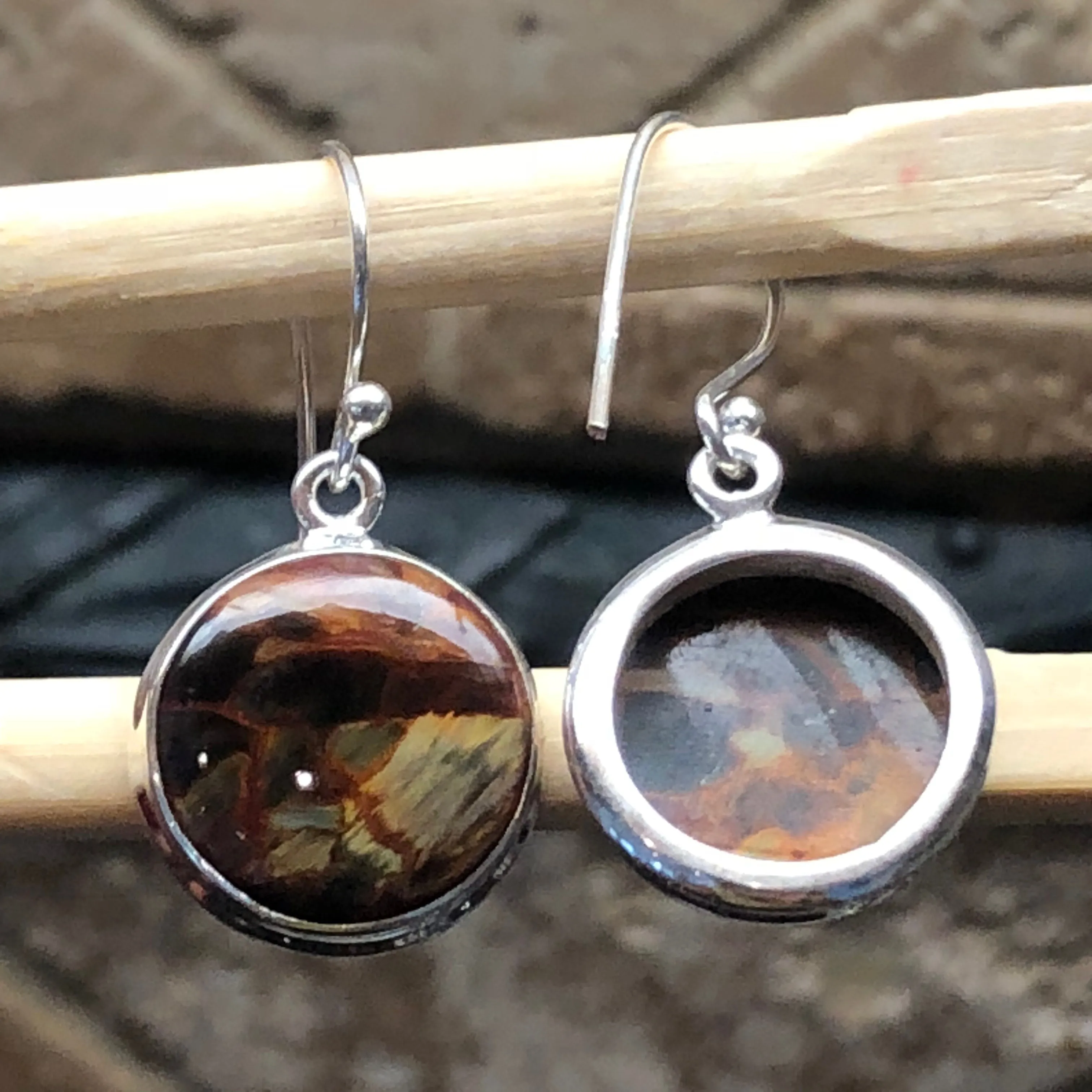 Genuine Pietersite 925 Solid Sterling Silver Earrings 30mm