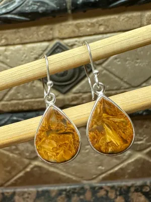 Genuine Pietersite 925 Solid Sterling Silver Earrings 30mm