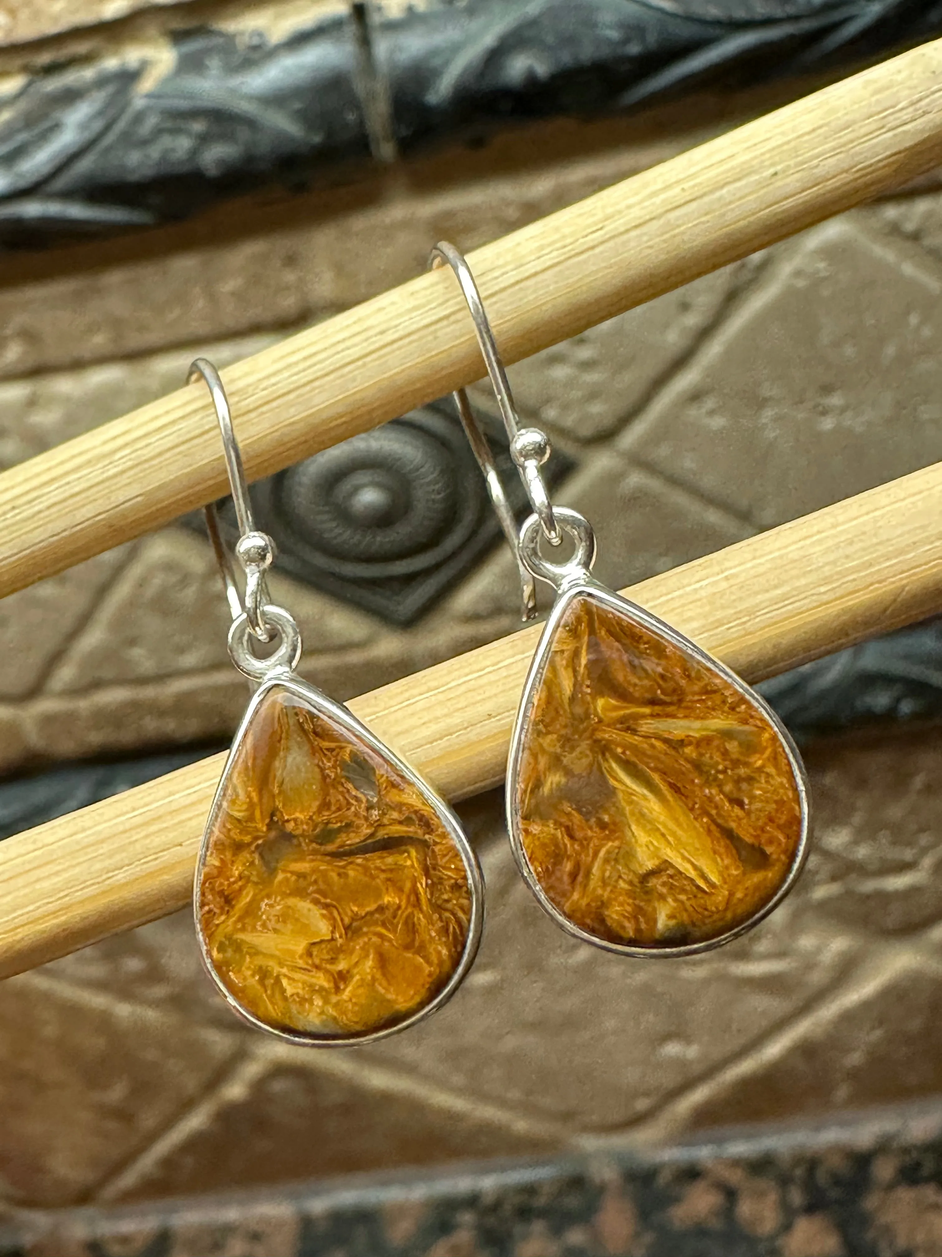 Genuine Pietersite 925 Solid Sterling Silver Earrings 30mm