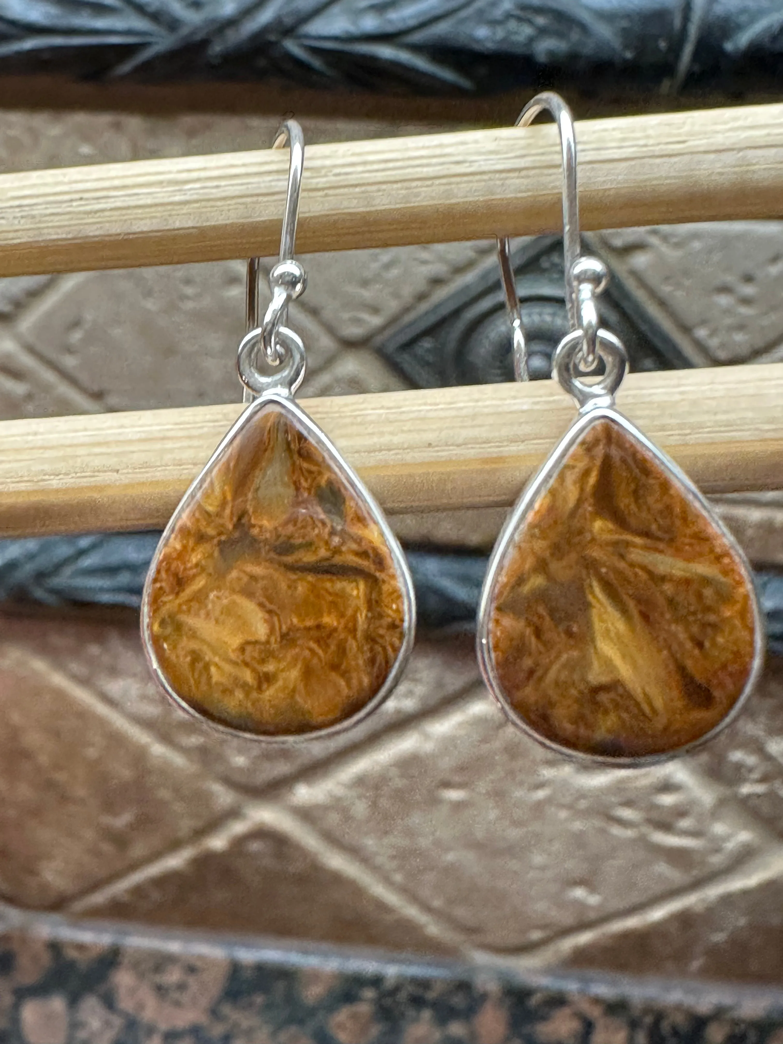Genuine Pietersite 925 Solid Sterling Silver Earrings 30mm