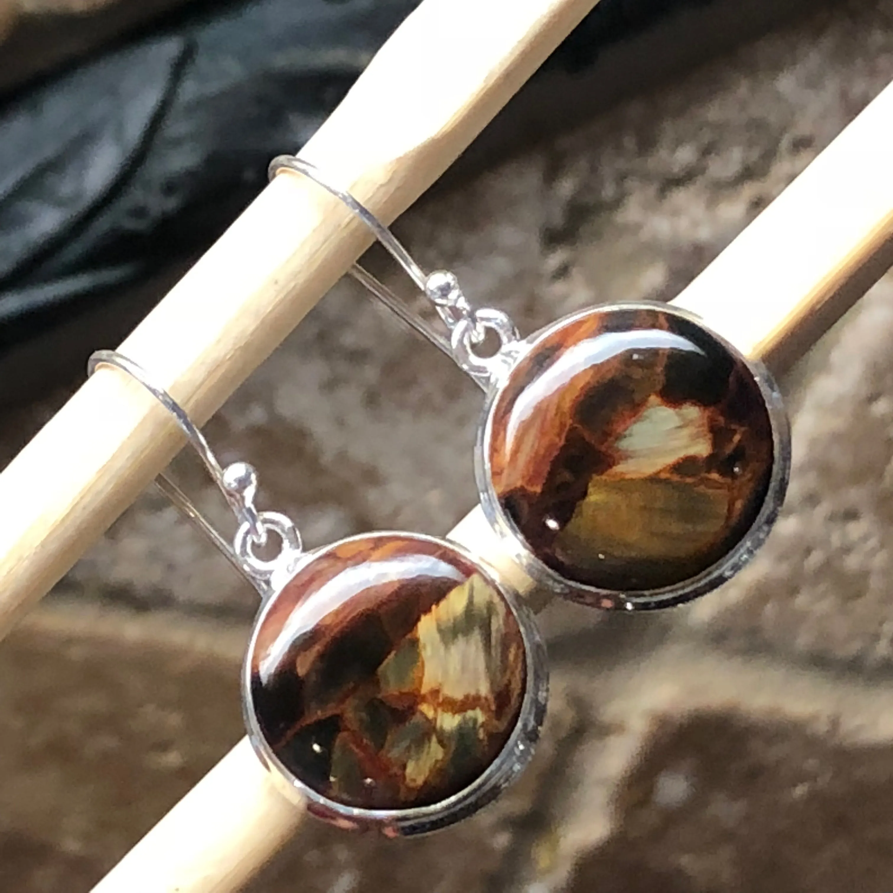 Genuine Pietersite 925 Solid Sterling Silver Earrings 30mm