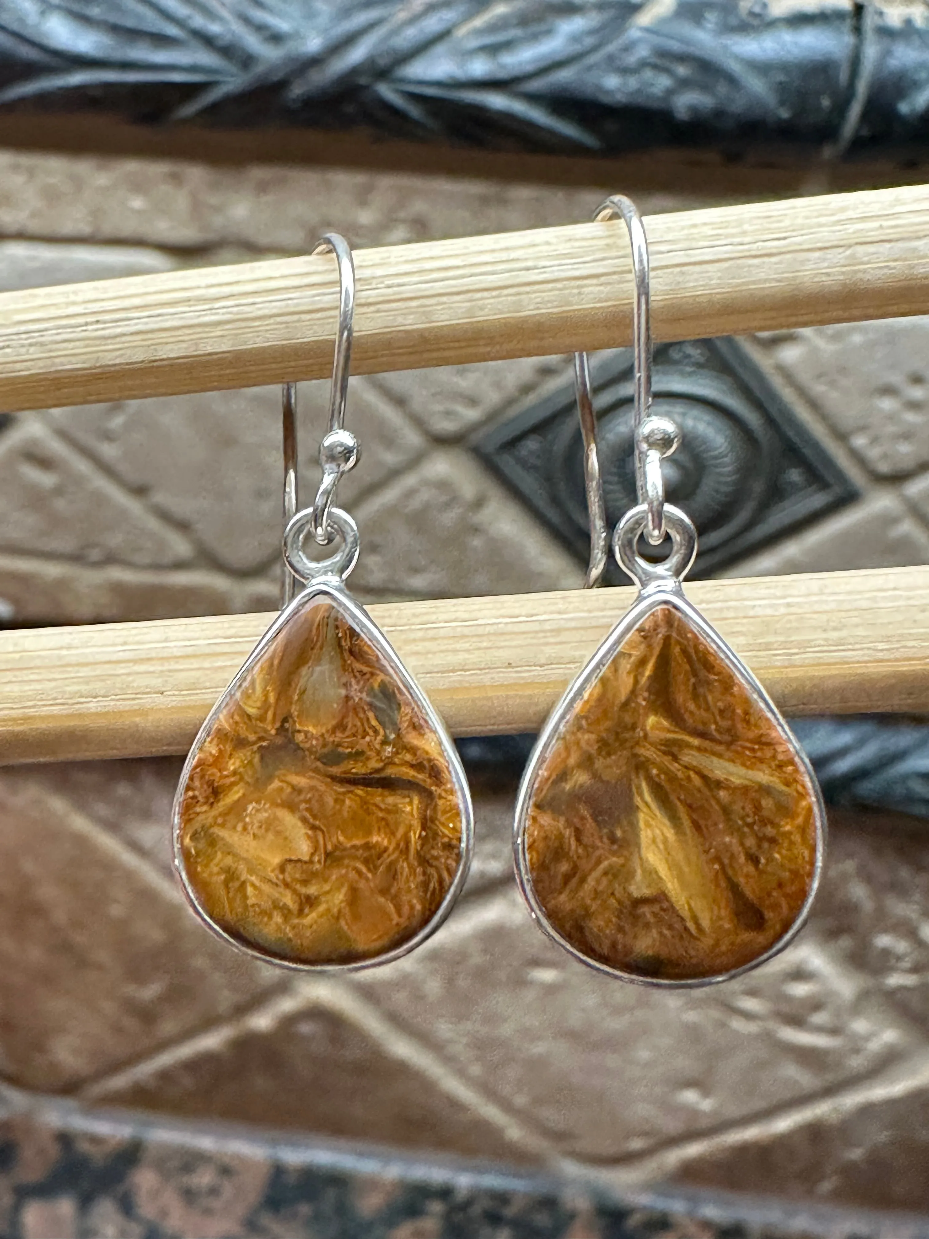 Genuine Pietersite 925 Solid Sterling Silver Earrings 30mm