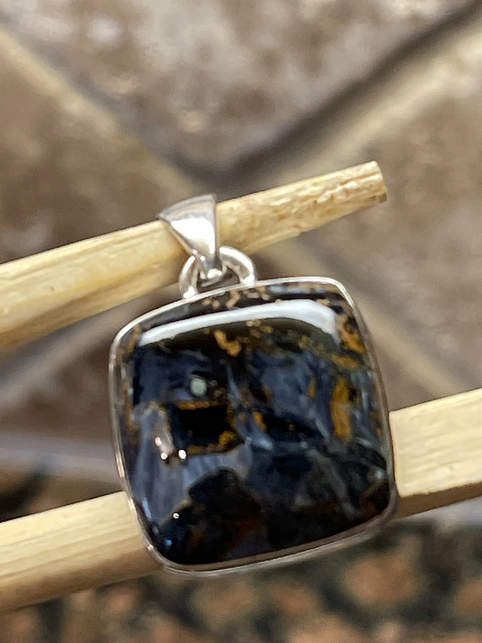 Genuine Pietersite 925 Solid Sterling Silver Pendant 25mm