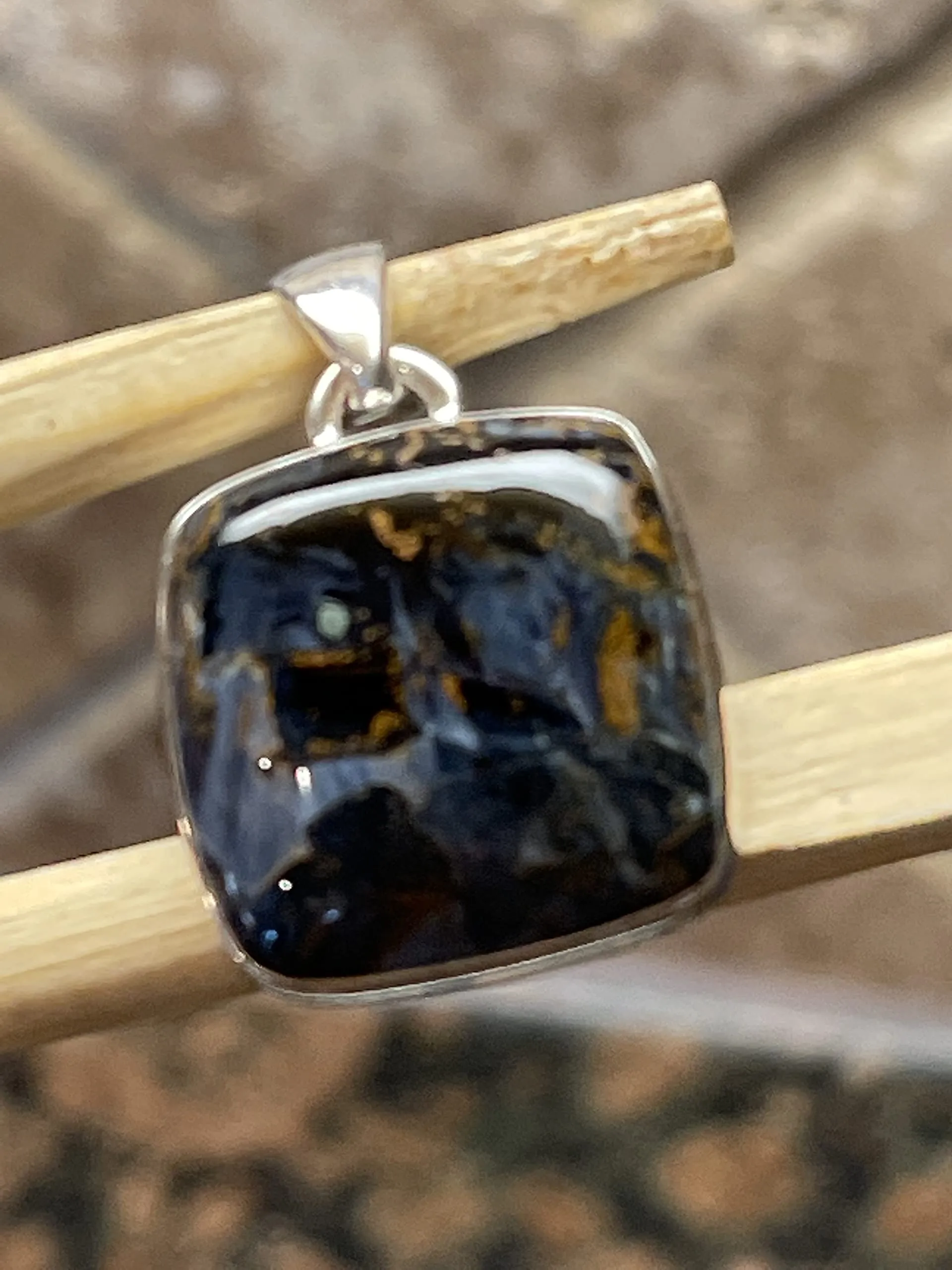 Genuine Pietersite 925 Solid Sterling Silver Pendant 25mm