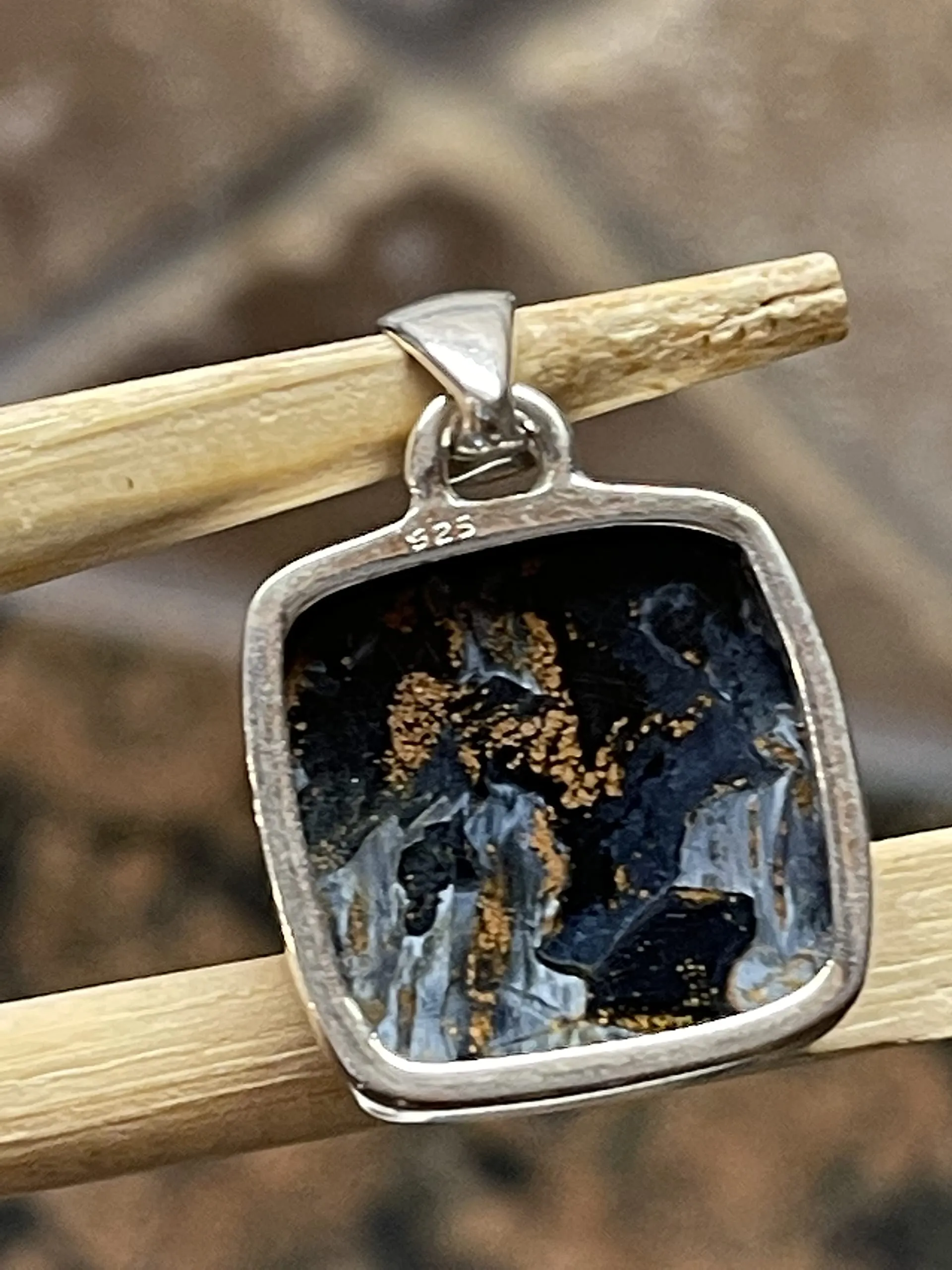 Genuine Pietersite 925 Solid Sterling Silver Pendant 25mm