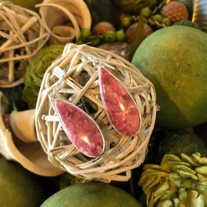 Genuine Pink Thulite 925 Solid Sterling Silver Earrings 45mm