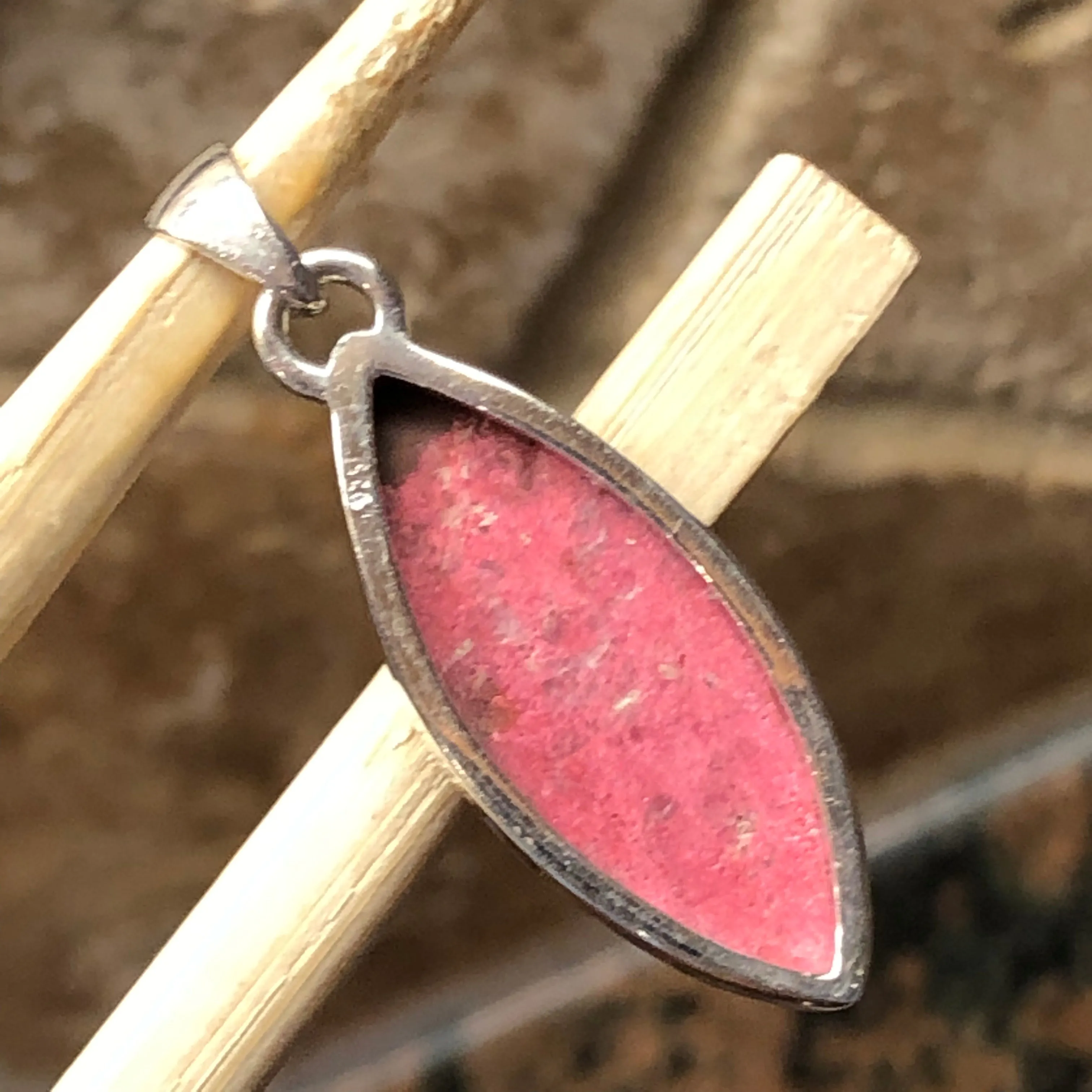 Genuine Pink Thulite 925 Solid Sterling Silver Marquise Pendant 40mm