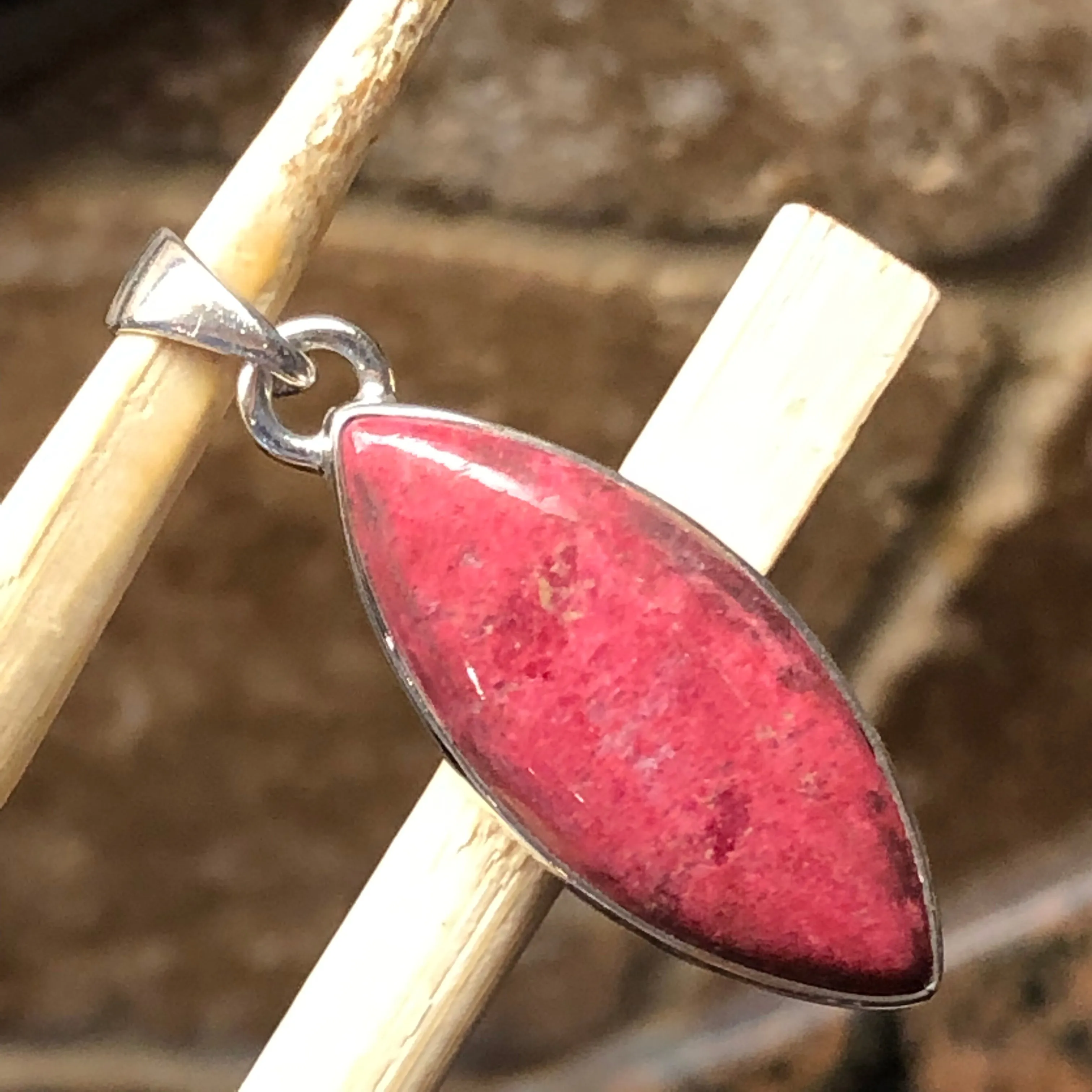 Genuine Pink Thulite 925 Solid Sterling Silver Marquise Pendant 40mm