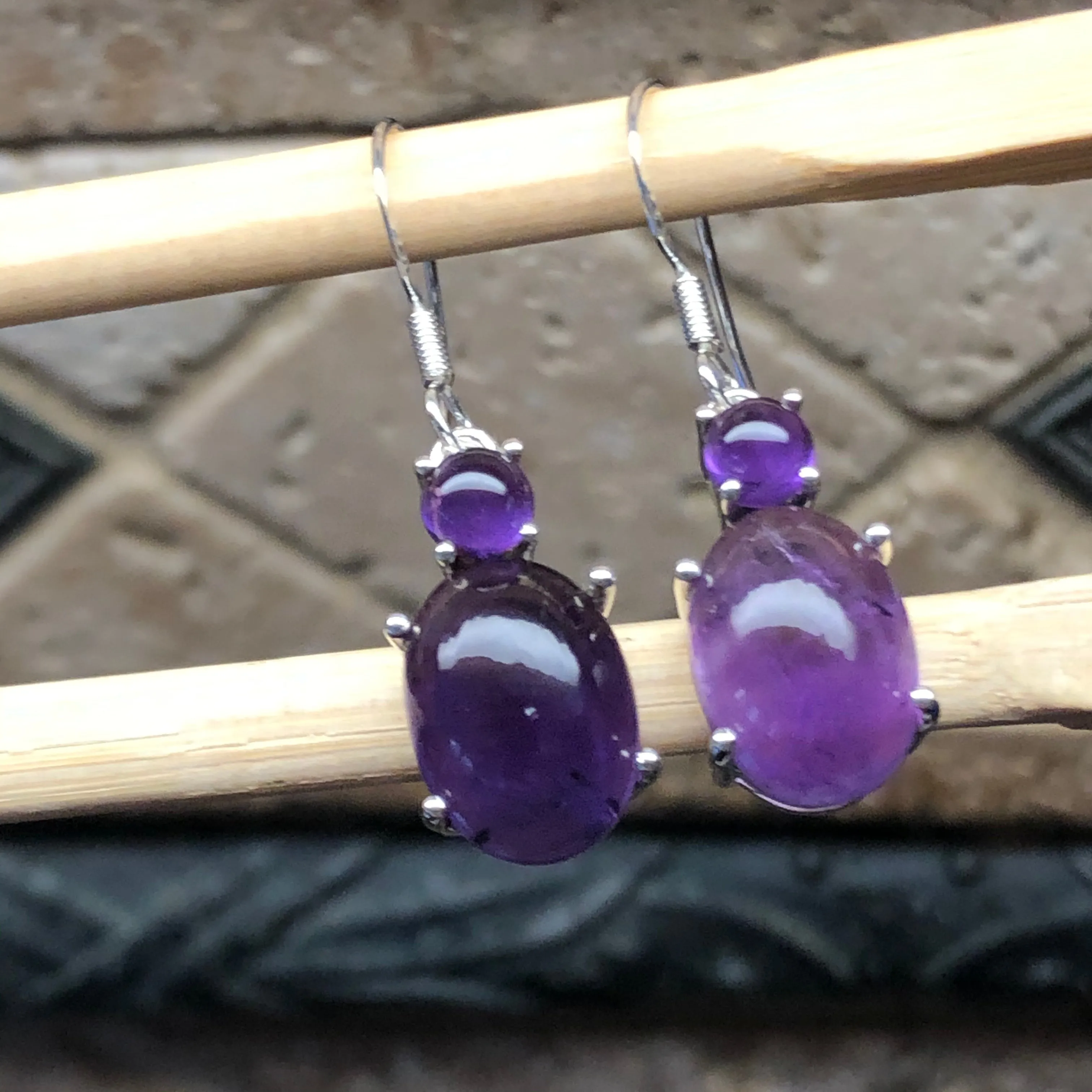 Genuine Purple Amethyst 925 Solid Sterling Silver Earrings 35mm