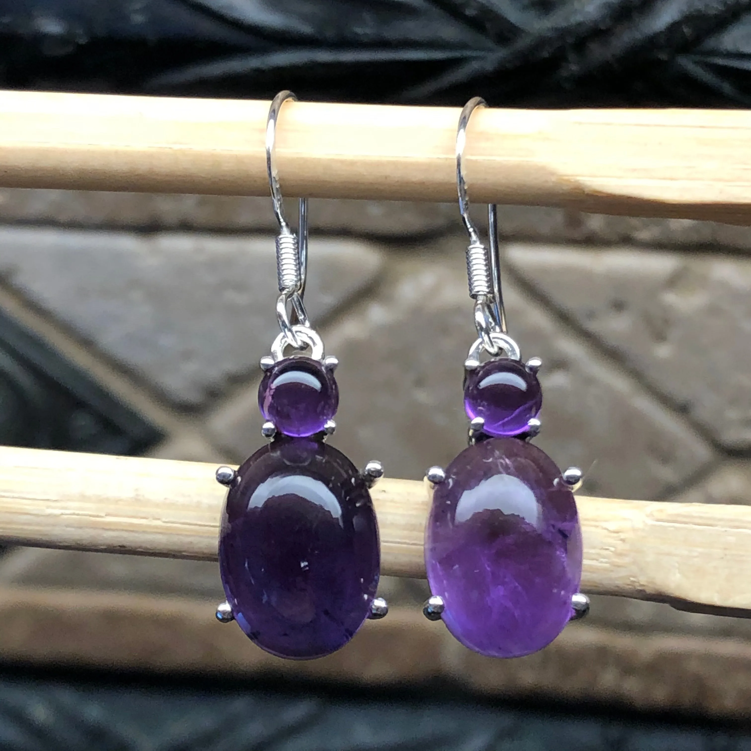 Genuine Purple Amethyst 925 Solid Sterling Silver Earrings 35mm
