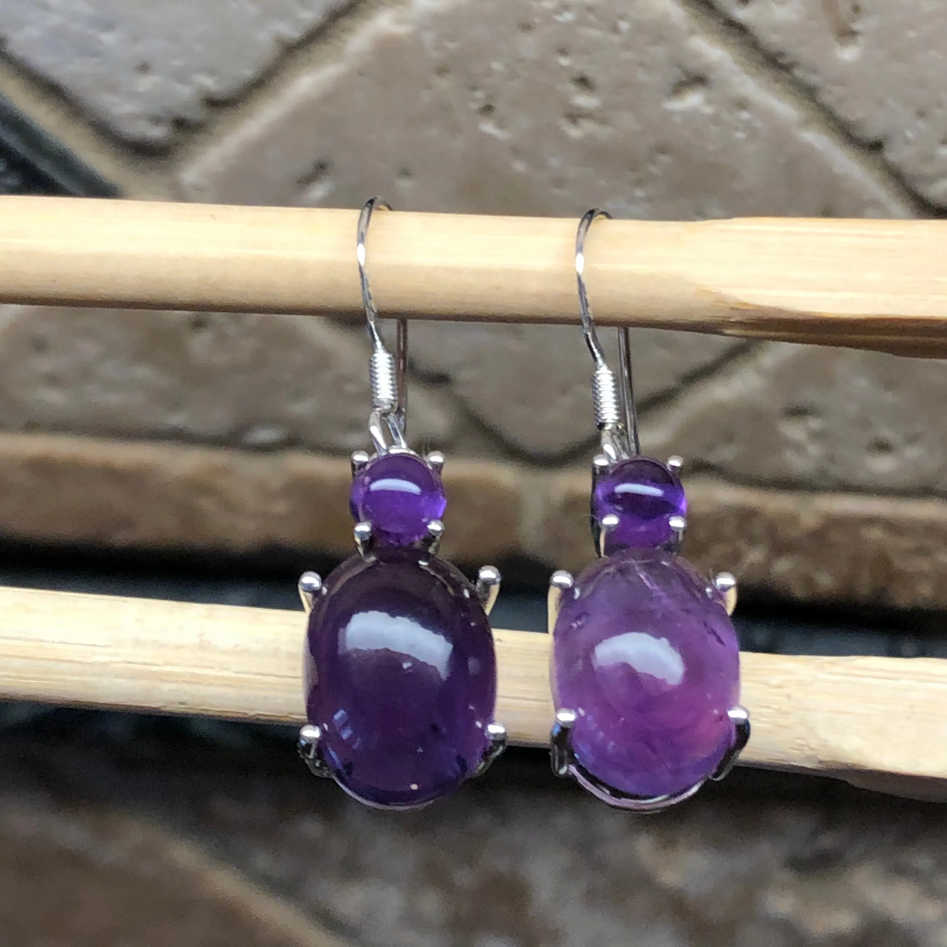 Genuine Purple Amethyst 925 Solid Sterling Silver Earrings 35mm