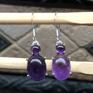 Genuine Purple Amethyst 925 Solid Sterling Silver Earrings 35mm