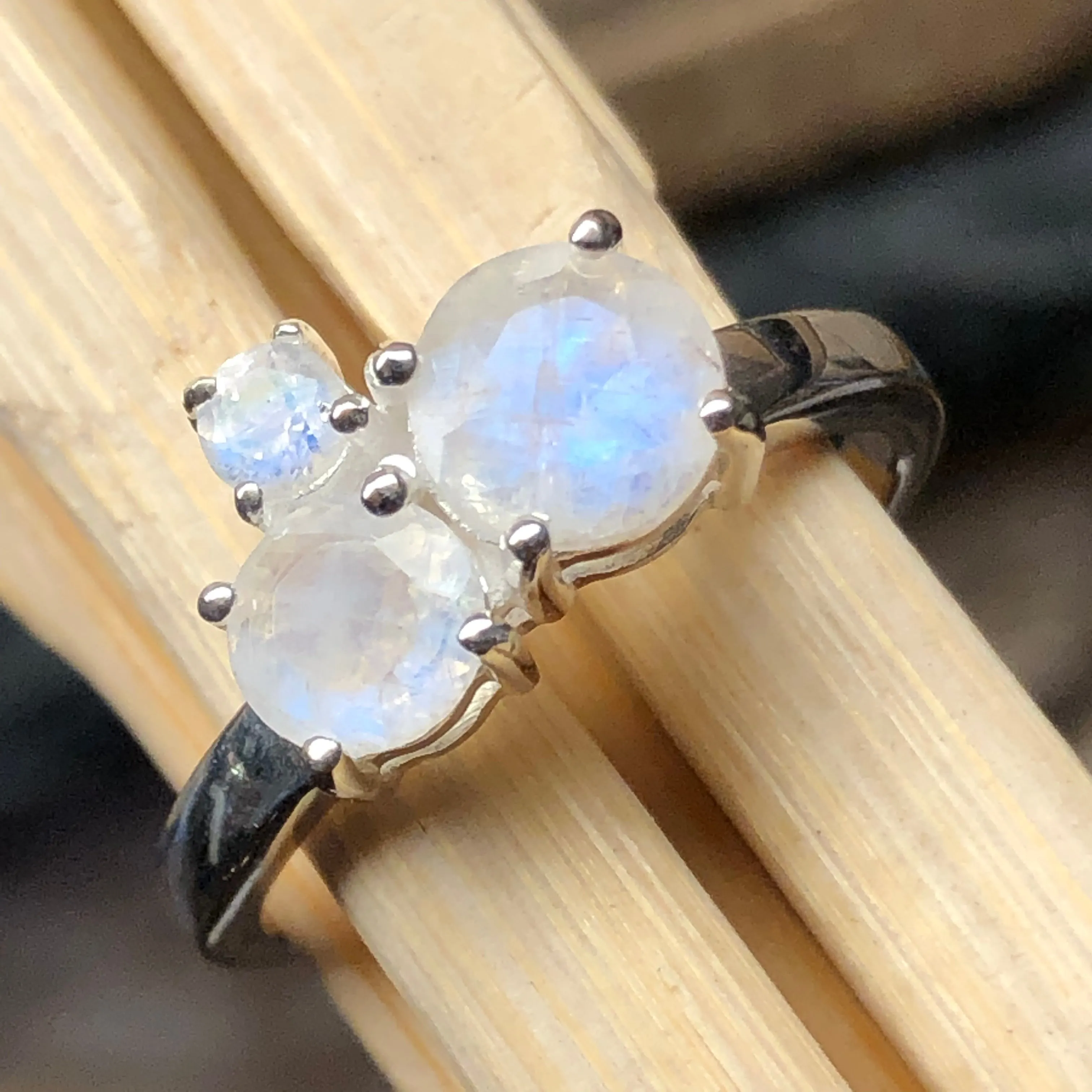 Genuine Rainbow Moonstone 925 Solid Sterling Silver Ring Size 5, 6, 7, 8, 9