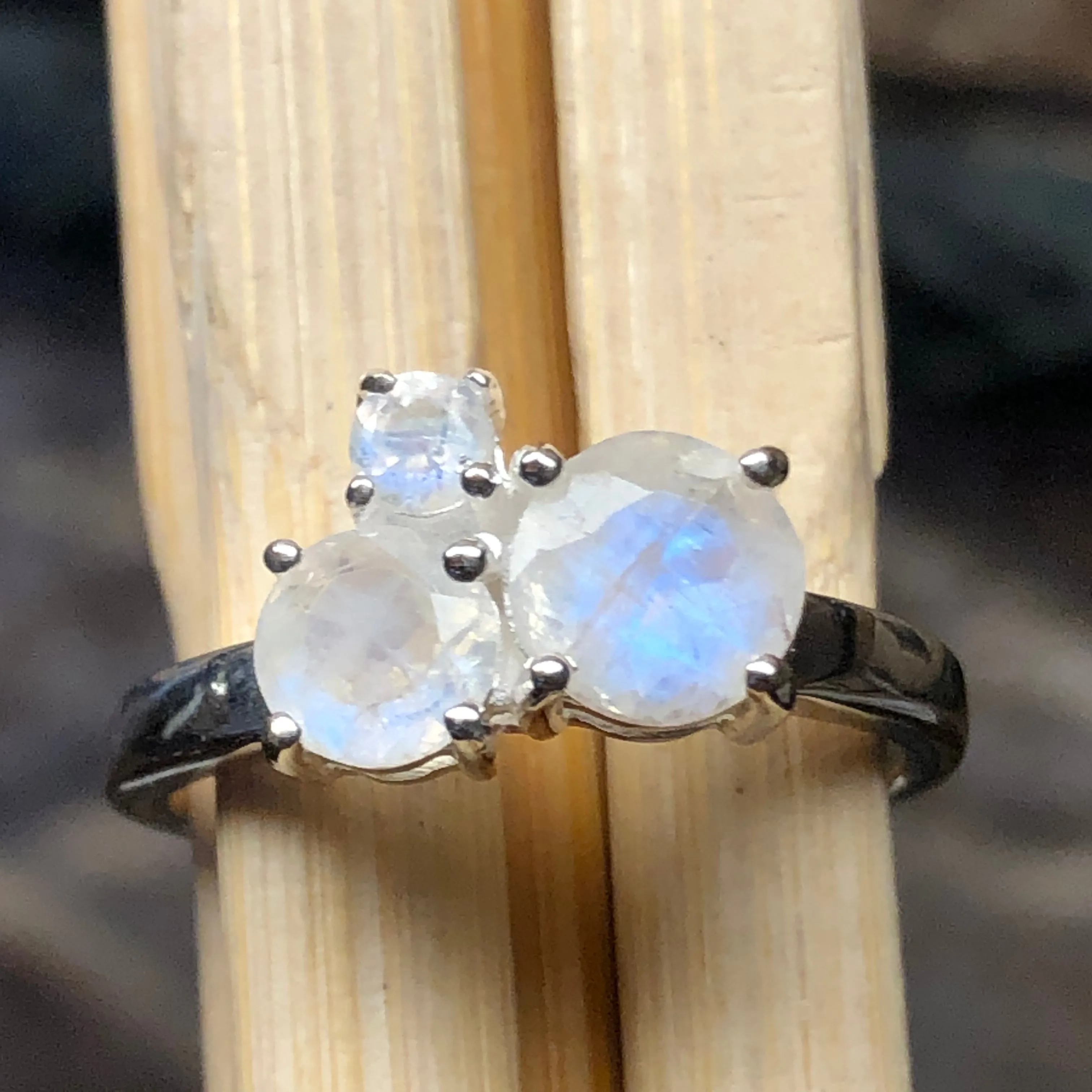 Genuine Rainbow Moonstone 925 Solid Sterling Silver Ring Size 5, 6, 7, 8, 9