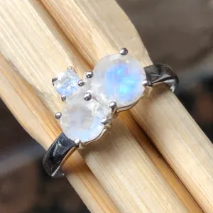 Genuine Rainbow Moonstone 925 Solid Sterling Silver Ring Size 5, 6, 7, 8, 9