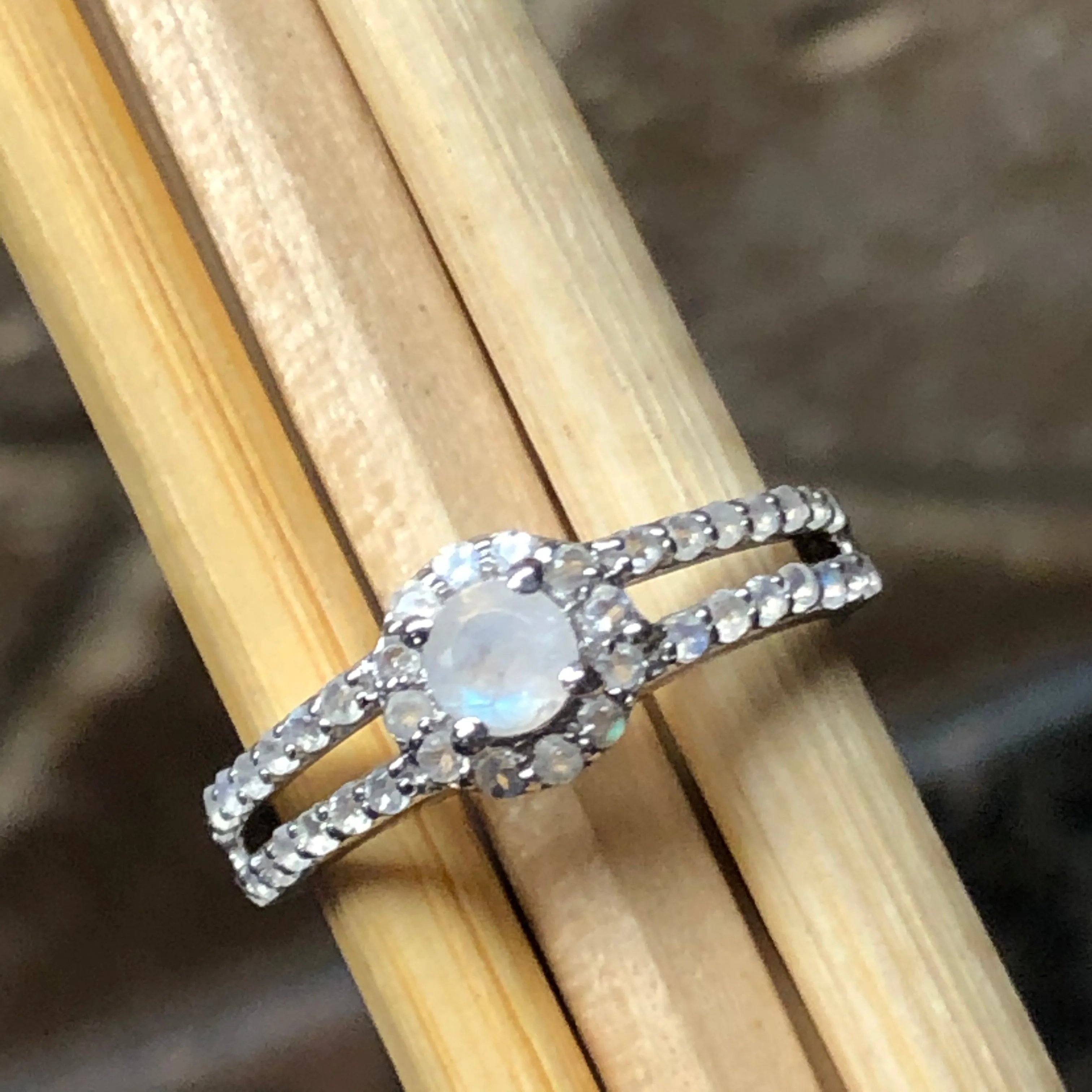 Genuine Rainbow Moonstone 925 Solid Sterling Silver Ring Size 5.25, 6.25, 7.25, 8.25, 9.25