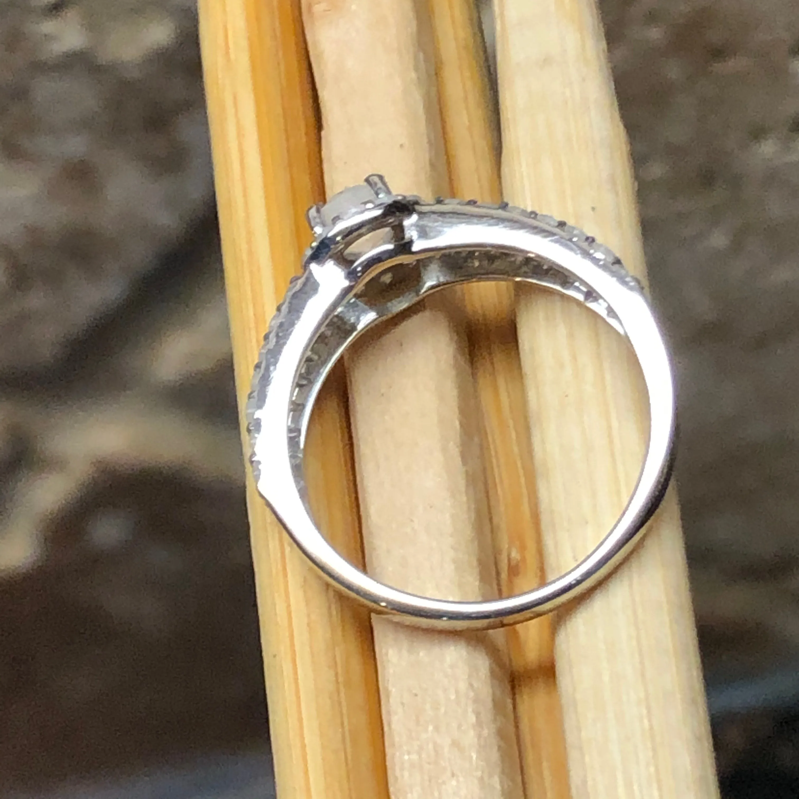 Genuine Rainbow Moonstone 925 Solid Sterling Silver Ring Size 5.25, 6.25, 7.25, 8.25, 9.25