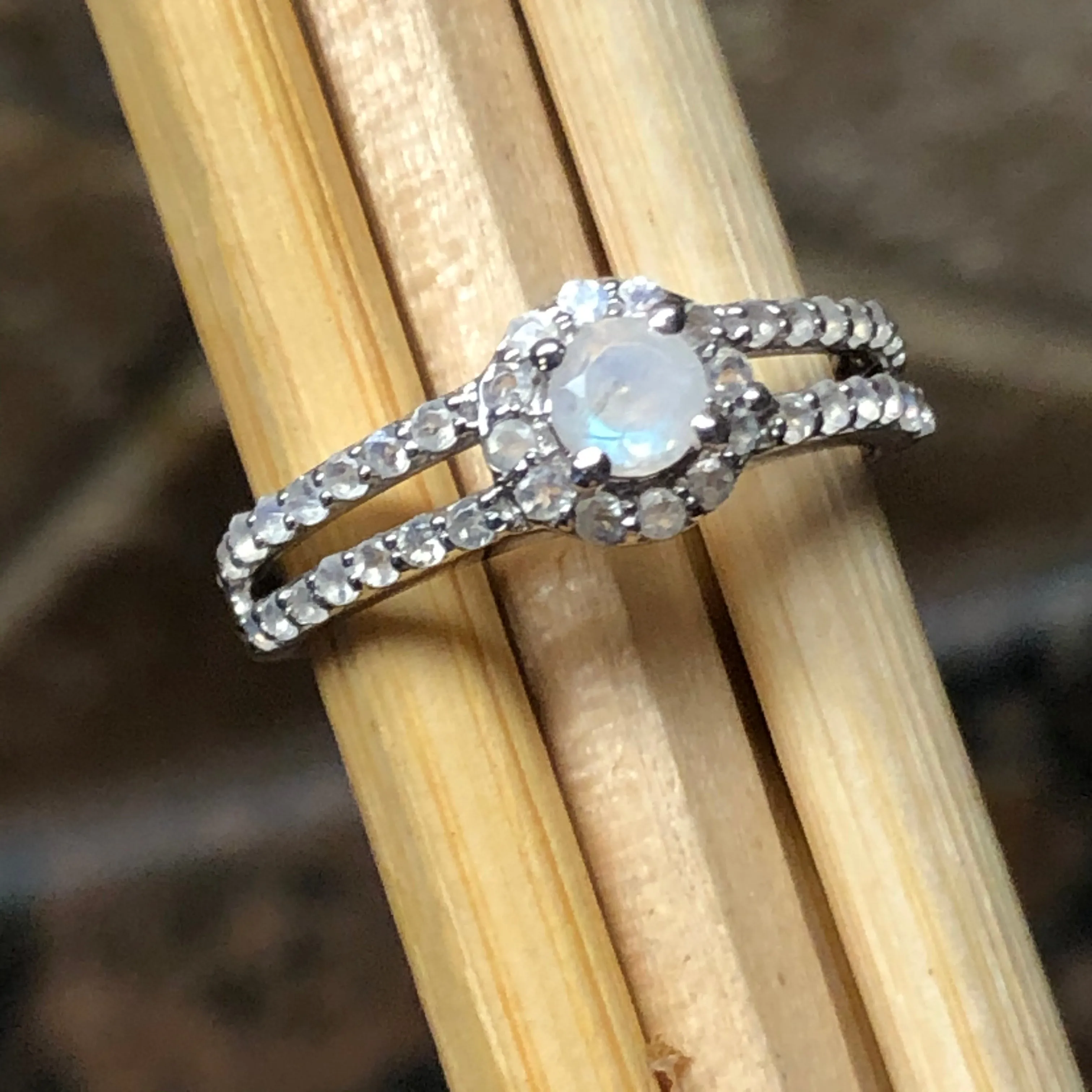 Genuine Rainbow Moonstone 925 Solid Sterling Silver Ring Size 5.25, 6.25, 7.25, 8.25, 9.25