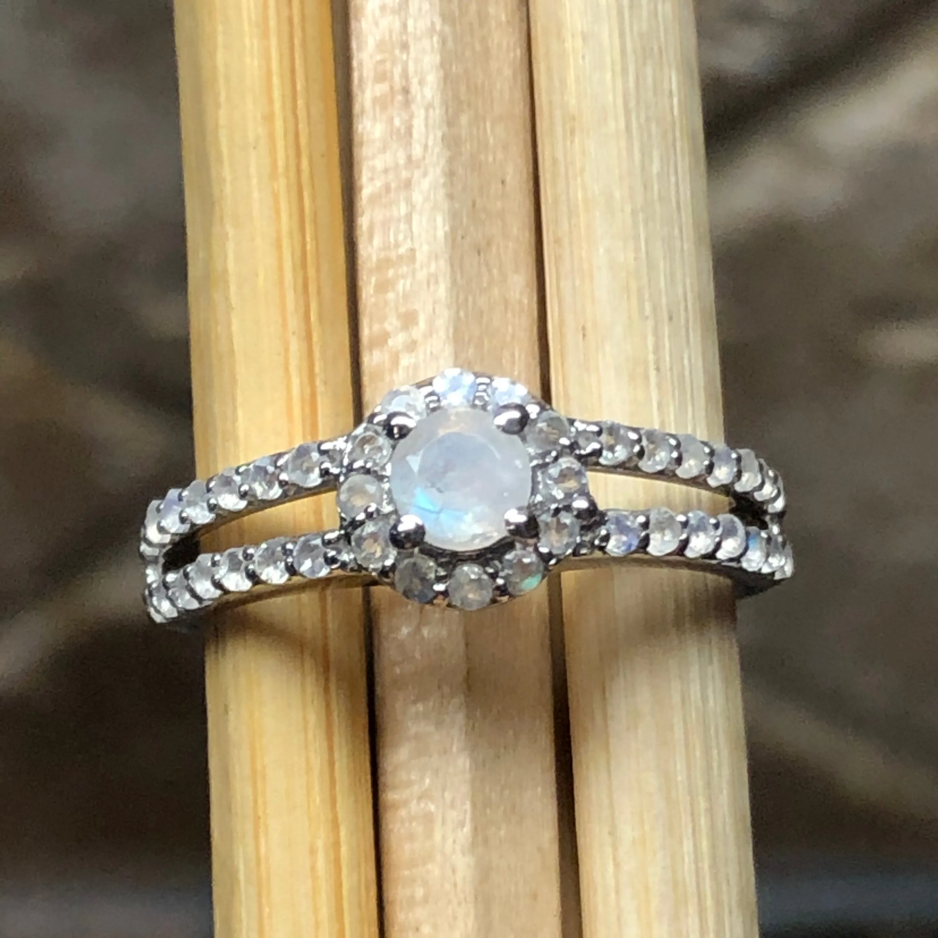 Genuine Rainbow Moonstone 925 Solid Sterling Silver Ring Size 5.25, 6.25, 7.25, 8.25, 9.25