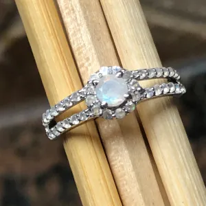 Genuine Rainbow Moonstone 925 Solid Sterling Silver Ring Size 5.25, 6.25, 7.25, 8.25, 9.25