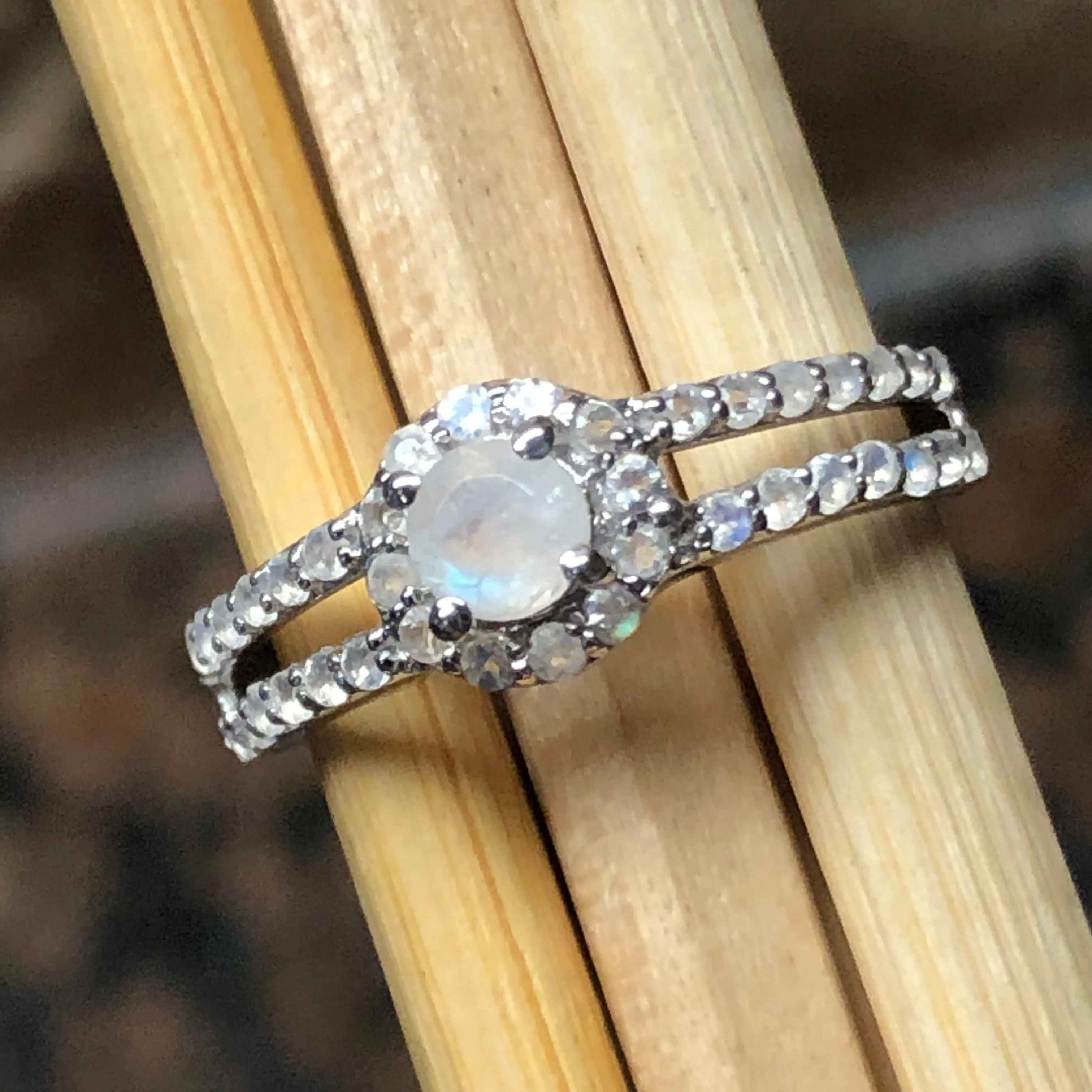 Genuine Rainbow Moonstone 925 Solid Sterling Silver Ring Size 5.25, 6.25, 7.25, 8.25, 9.25