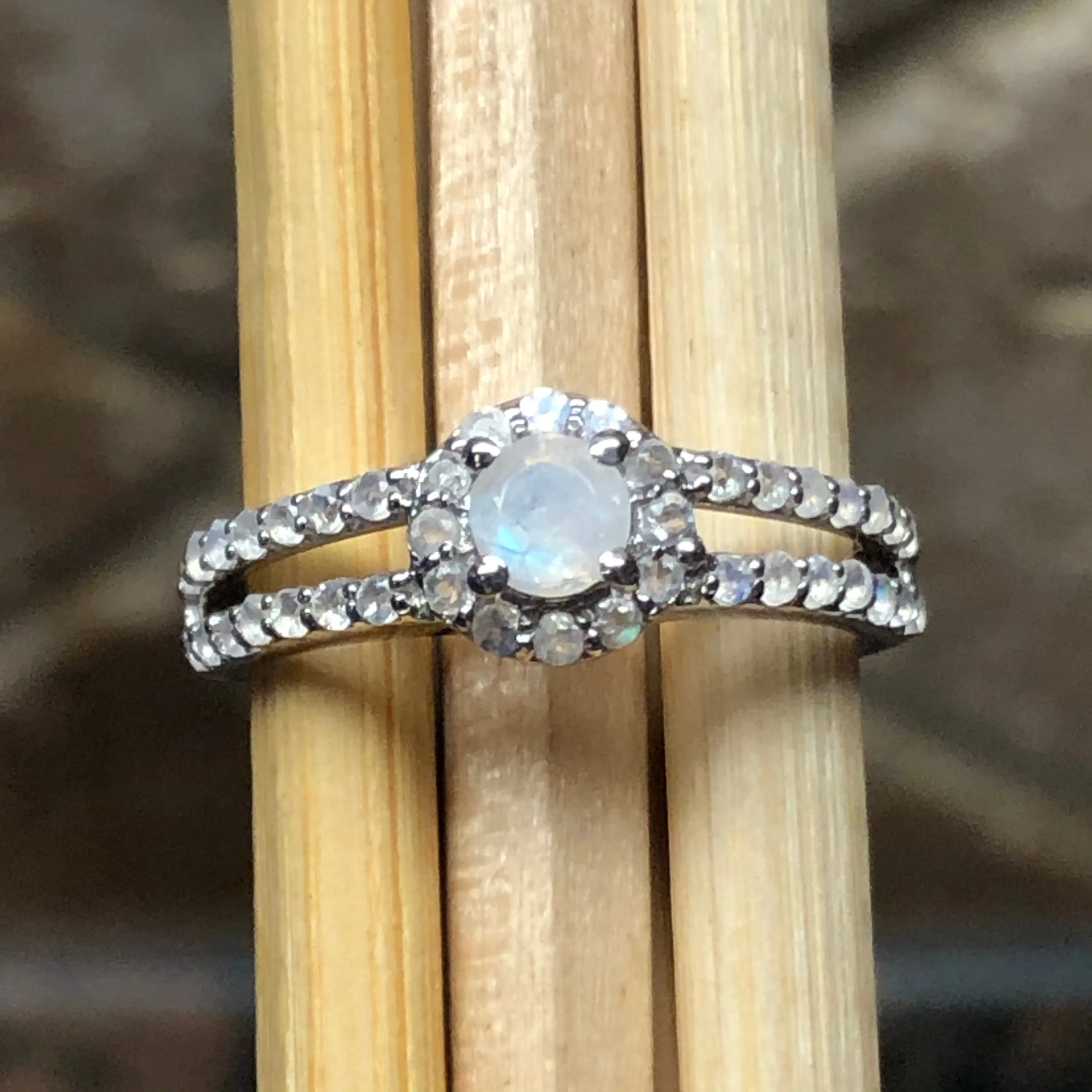 Genuine Rainbow Moonstone 925 Solid Sterling Silver Ring Size 5.25, 6.25, 7.25, 8.25, 9.25