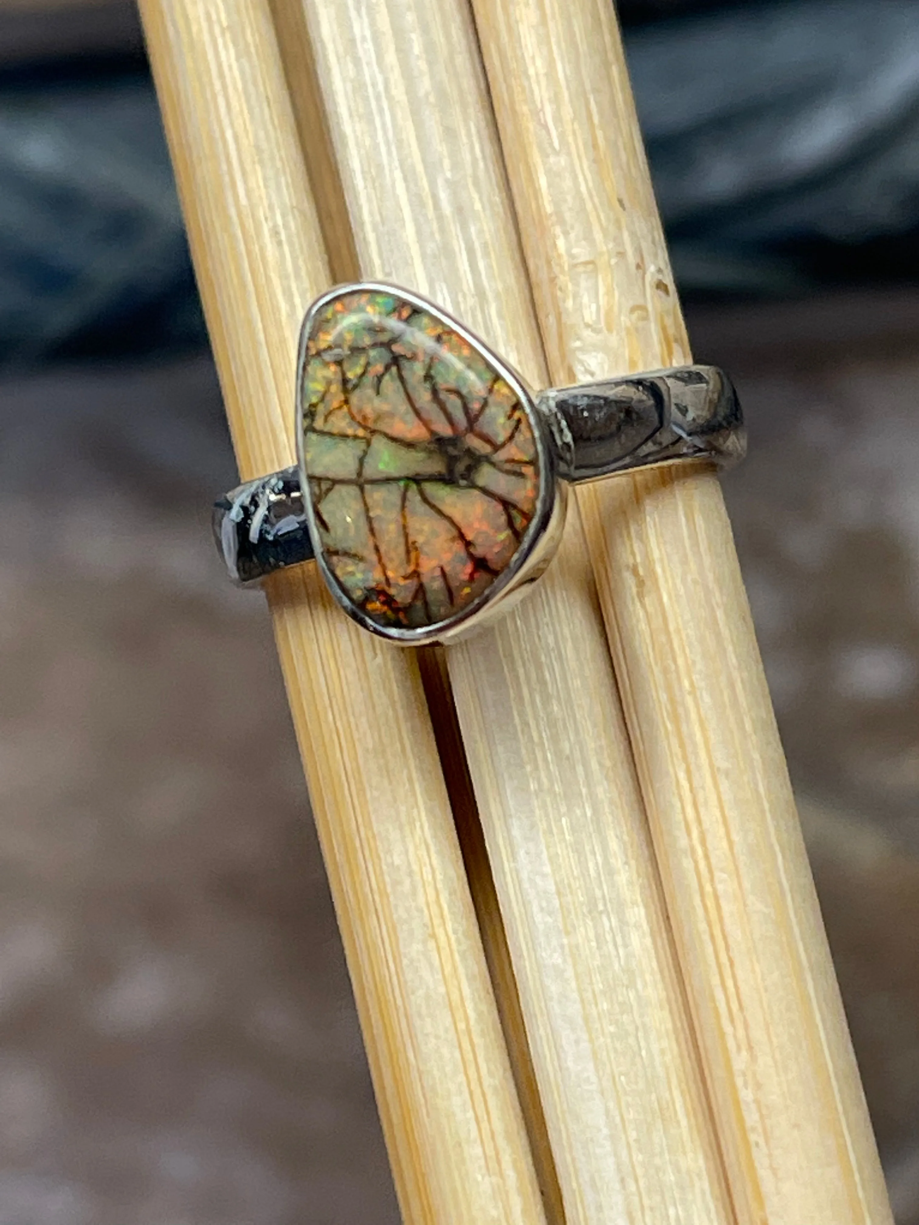 Genuine Sterling Green and Pink Opal 925 Solid Sterling Silver Ring Size 7