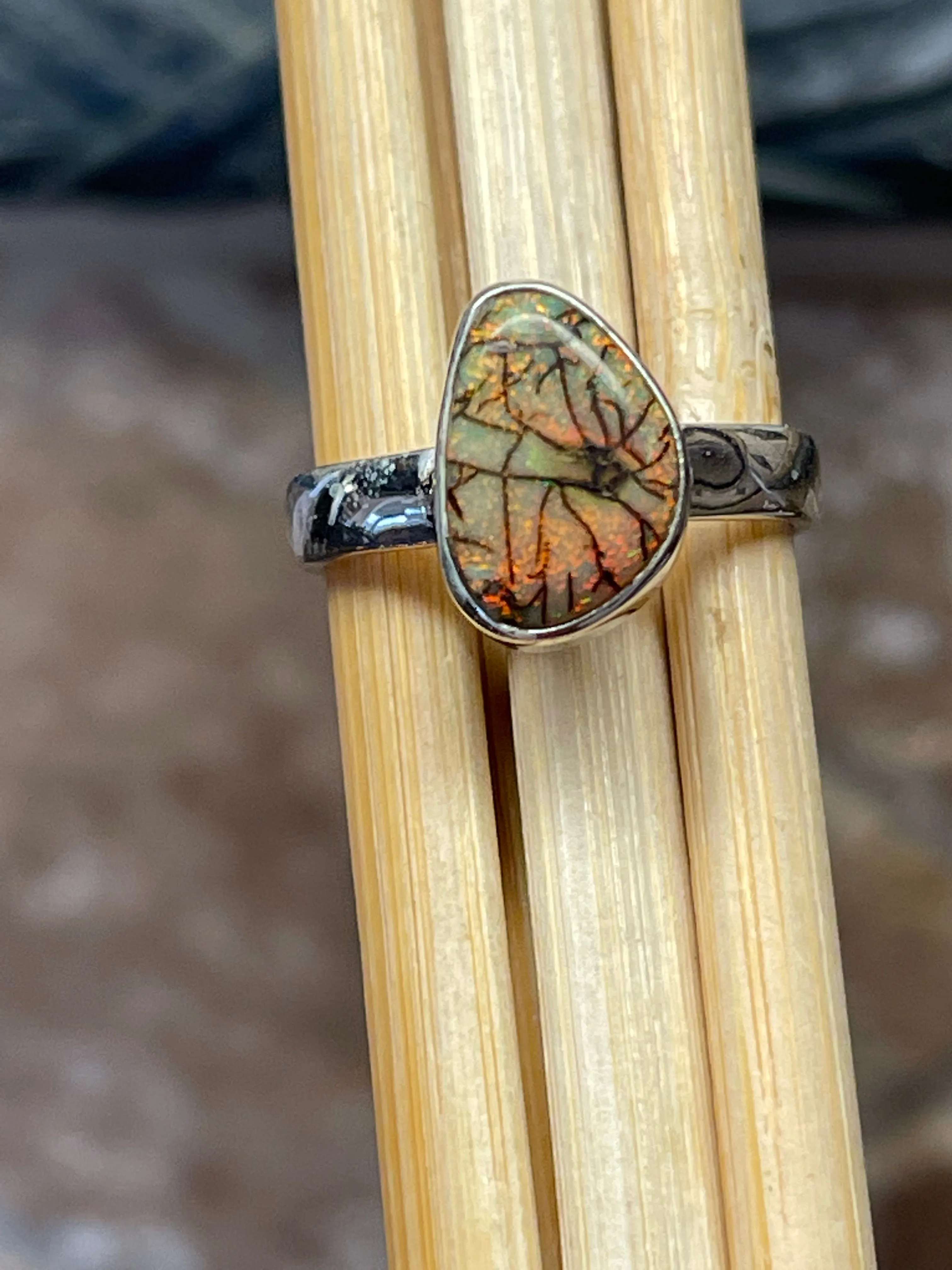 Genuine Sterling Green and Pink Opal 925 Solid Sterling Silver Ring Size 7