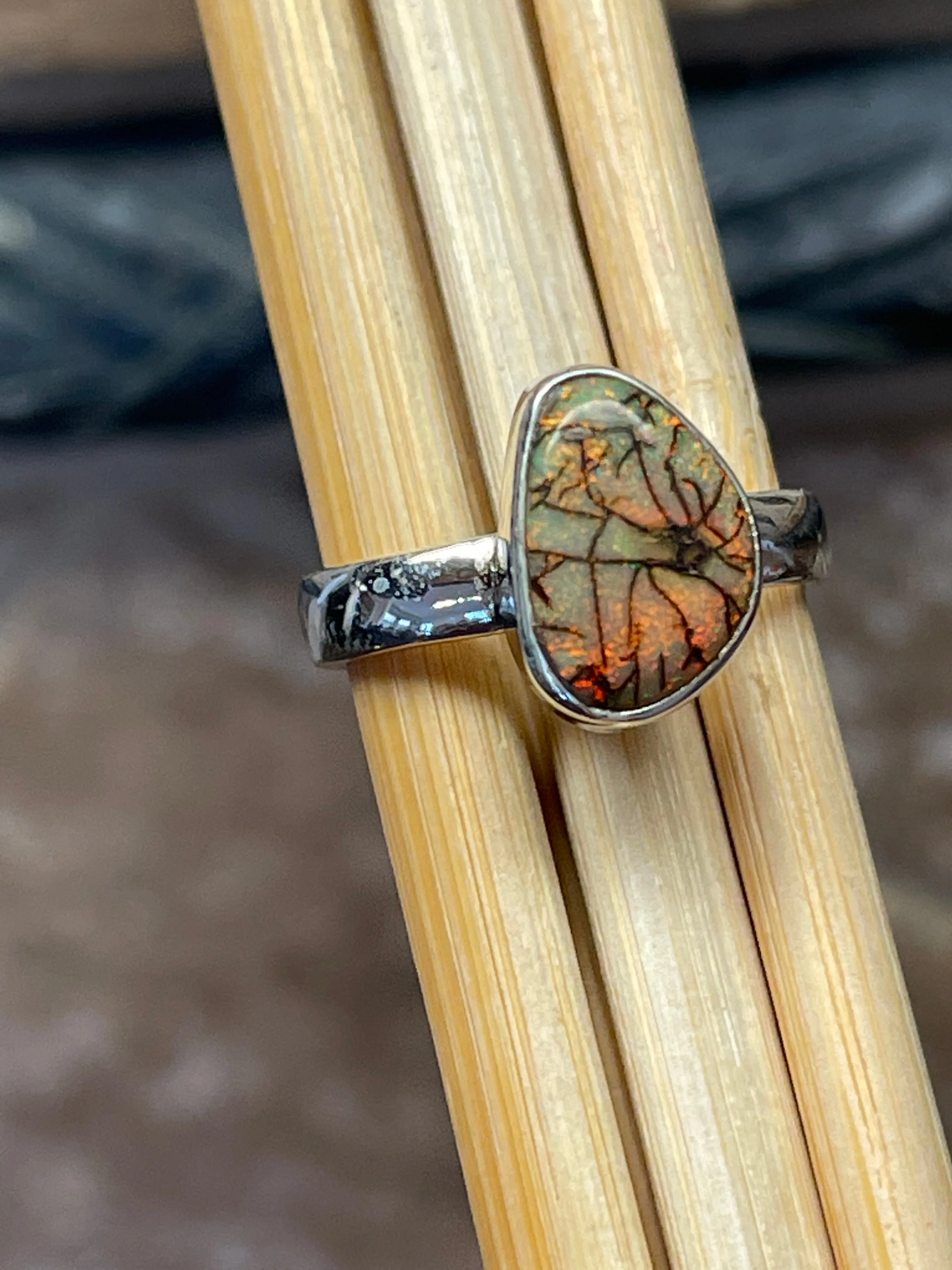 Genuine Sterling Green and Pink Opal 925 Solid Sterling Silver Ring Size 7