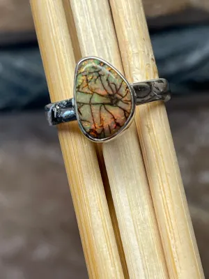 Genuine Sterling Green and Pink Opal 925 Solid Sterling Silver Ring Size 7