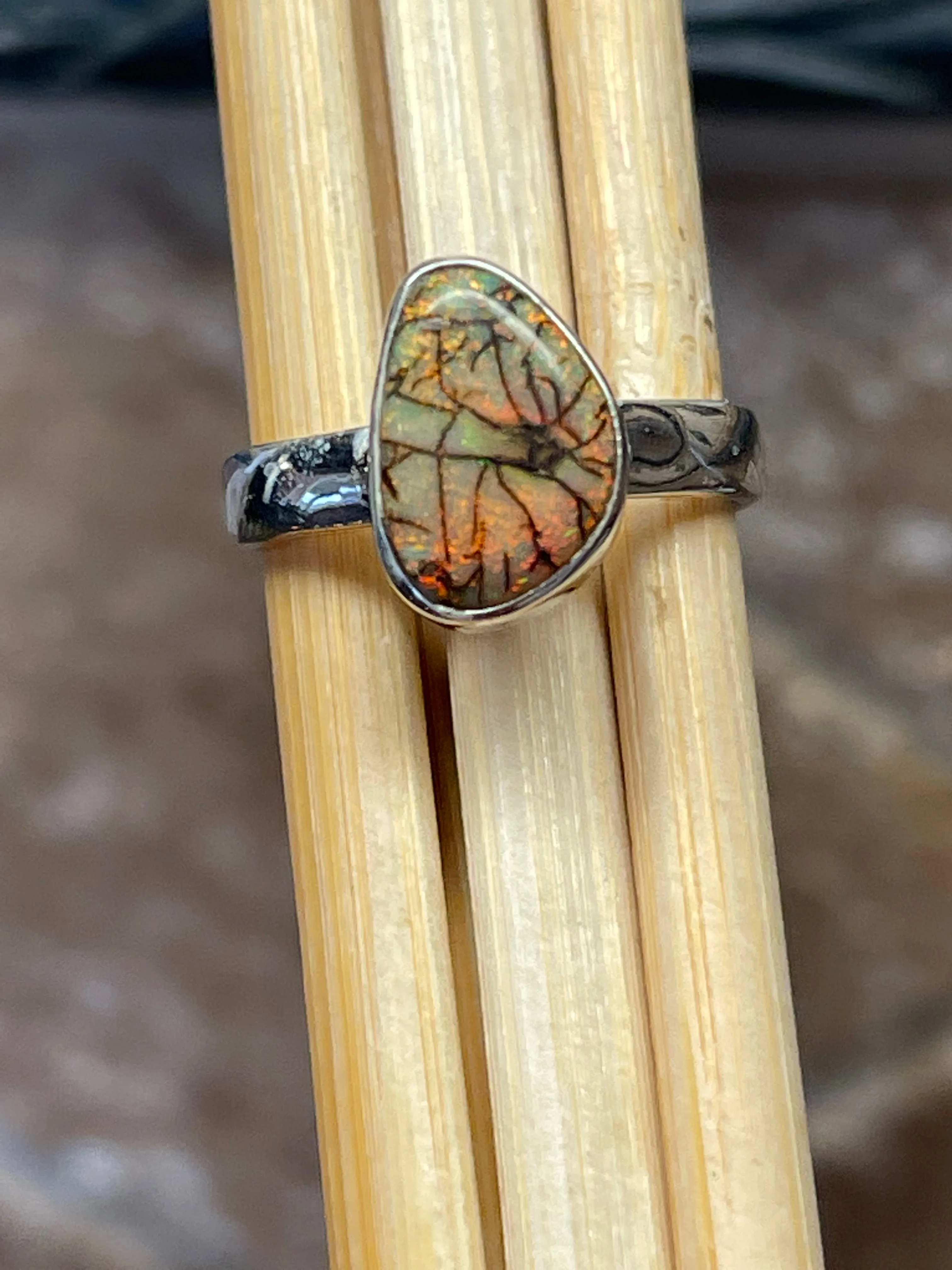 Genuine Sterling Green and Pink Opal 925 Solid Sterling Silver Ring Size 7