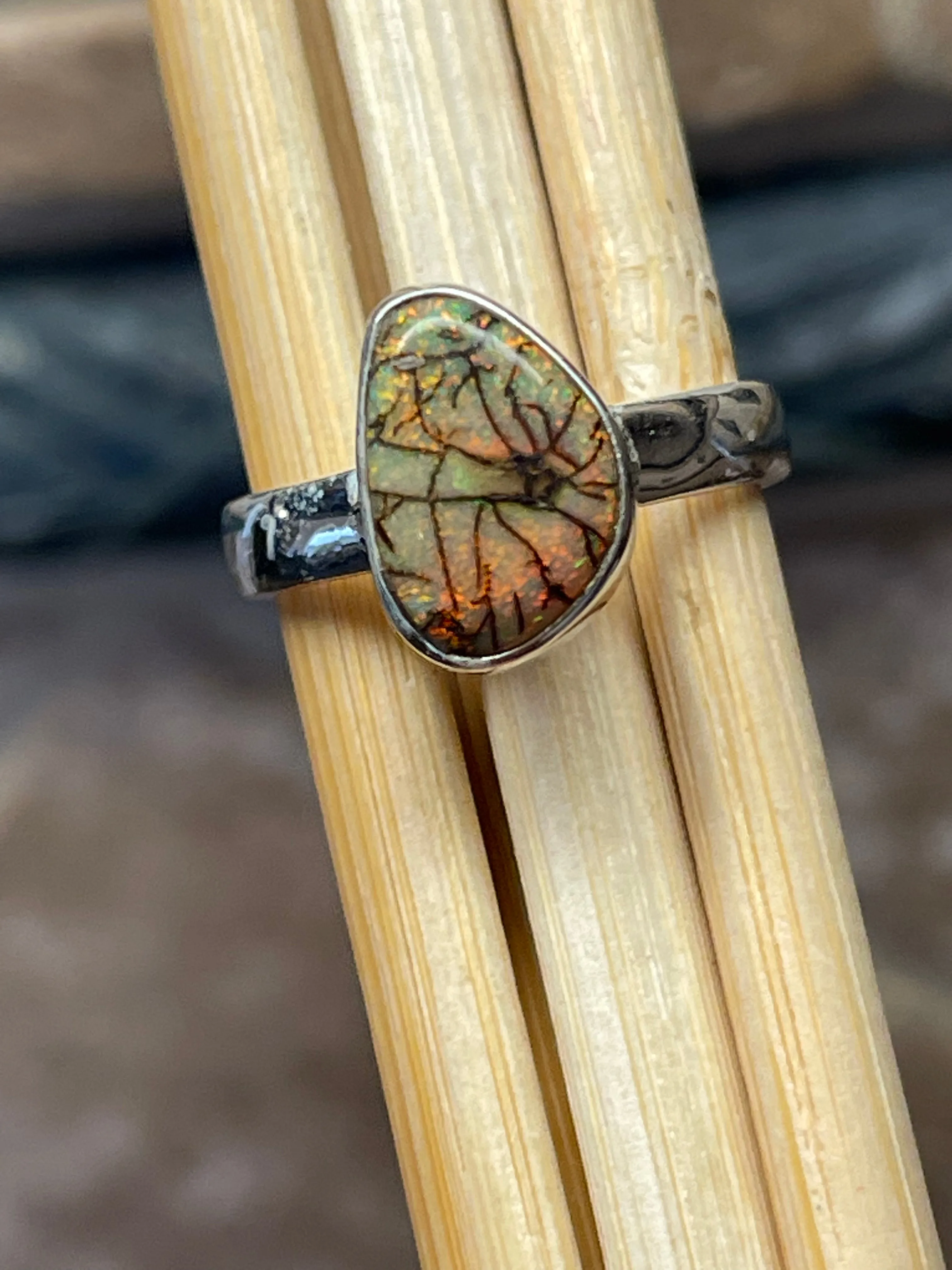 Genuine Sterling Green and Pink Opal 925 Solid Sterling Silver Ring Size 7